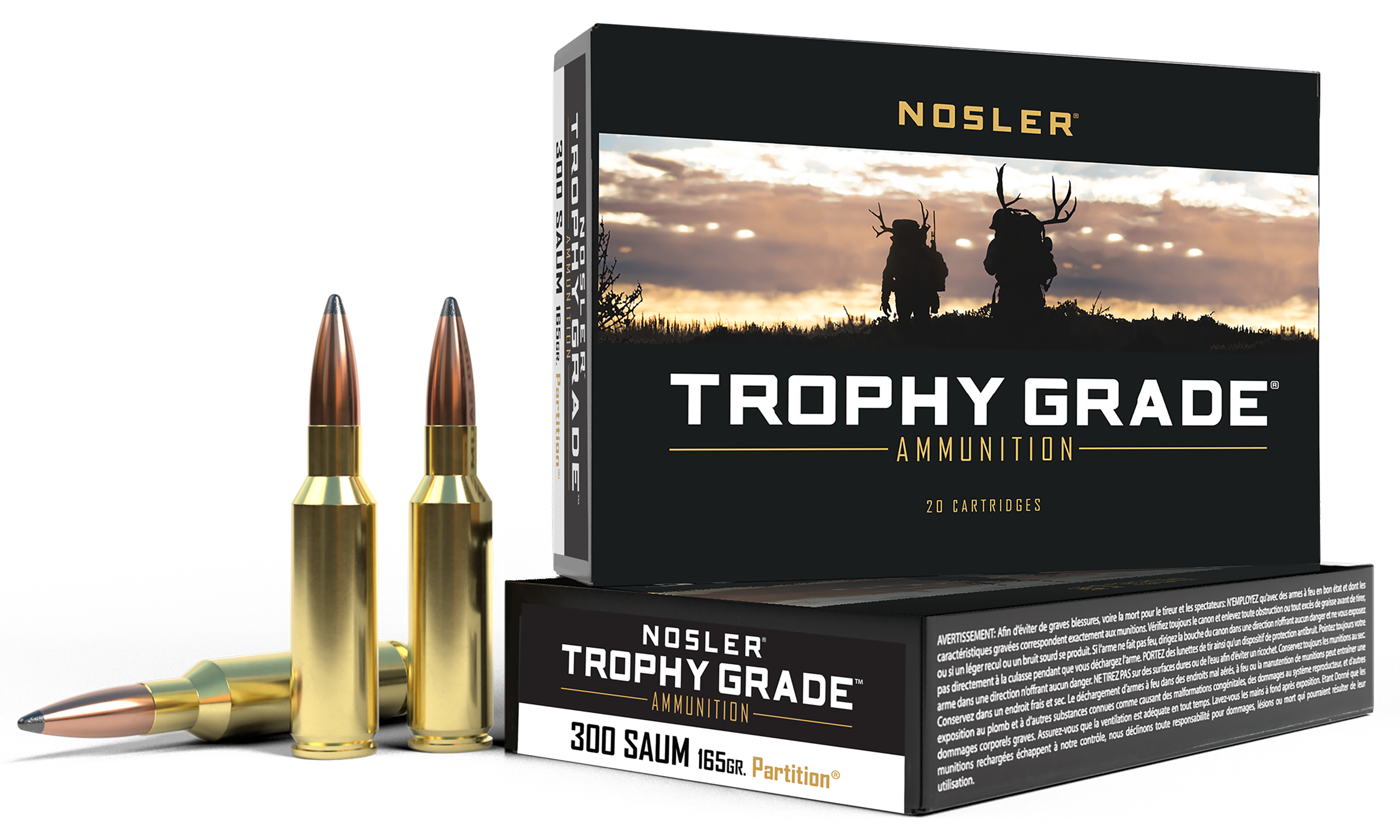 Nosler 60061 Trophy Grade  300RemSAUM 165gr Nosler Spitzer Partition 20 Per Box/10 Case