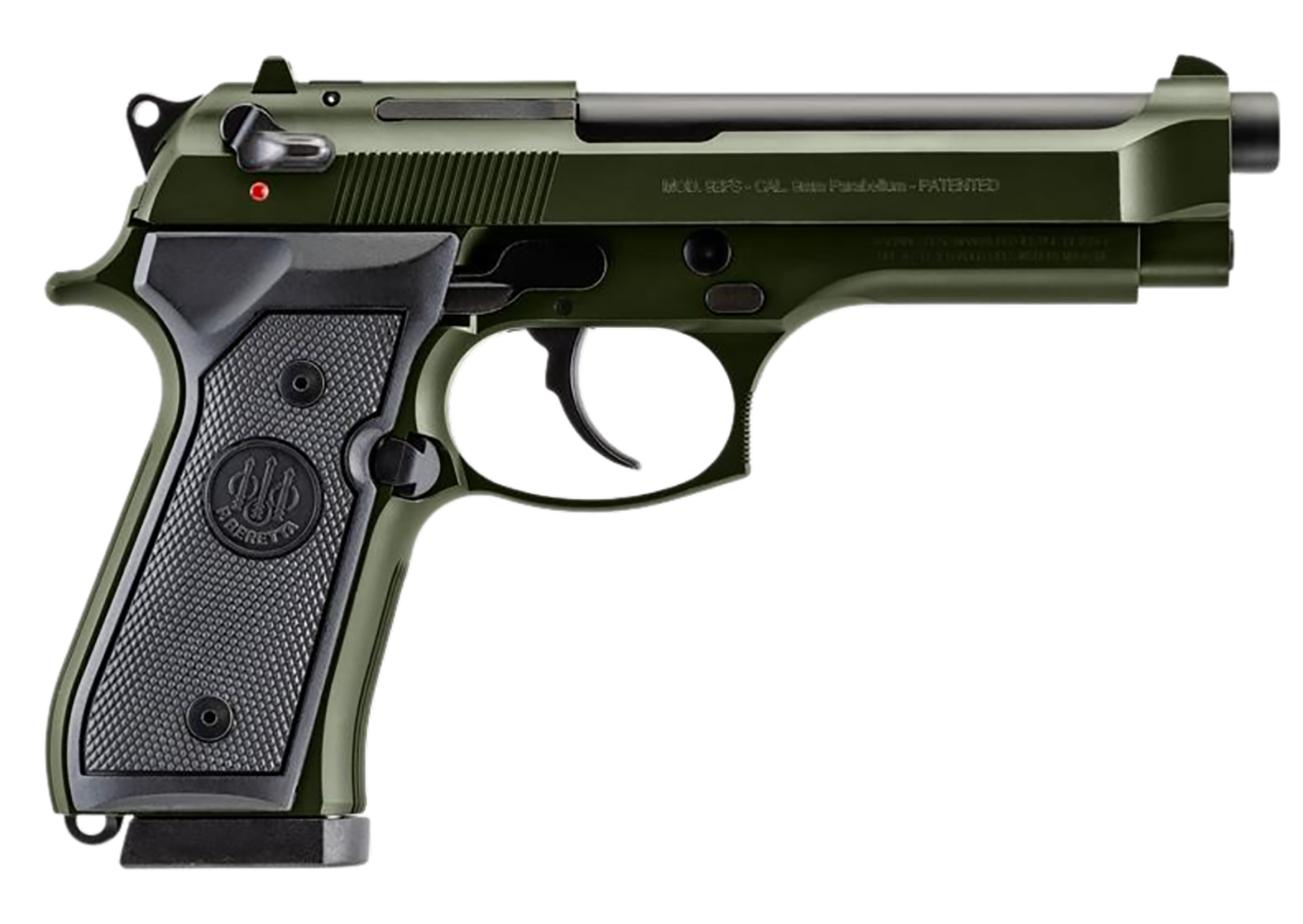 Beretta USA J92F300GR15 92FS  Full Size Frame 9mm Luger 15+1 4.90" Black Steel Barrel, OD Green Cerakote Serrated Slide, OD Green Cerakote Aluminum Frame w/Beavertail, Black Textured Grip