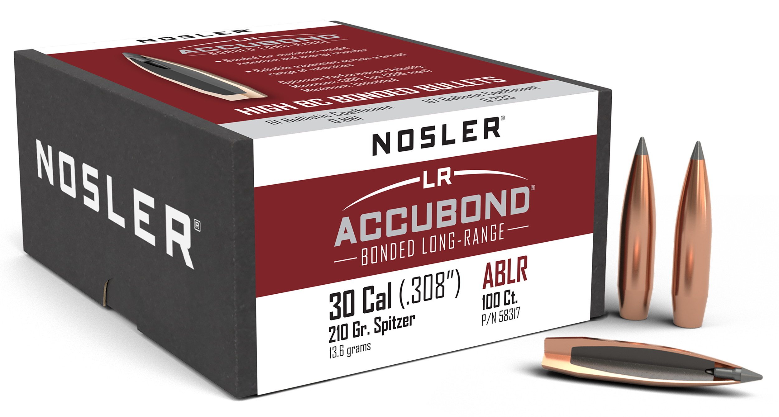 Nosler 58317 AccuBond Long Range 30Cal 210gr Spitzer Point 100/Box