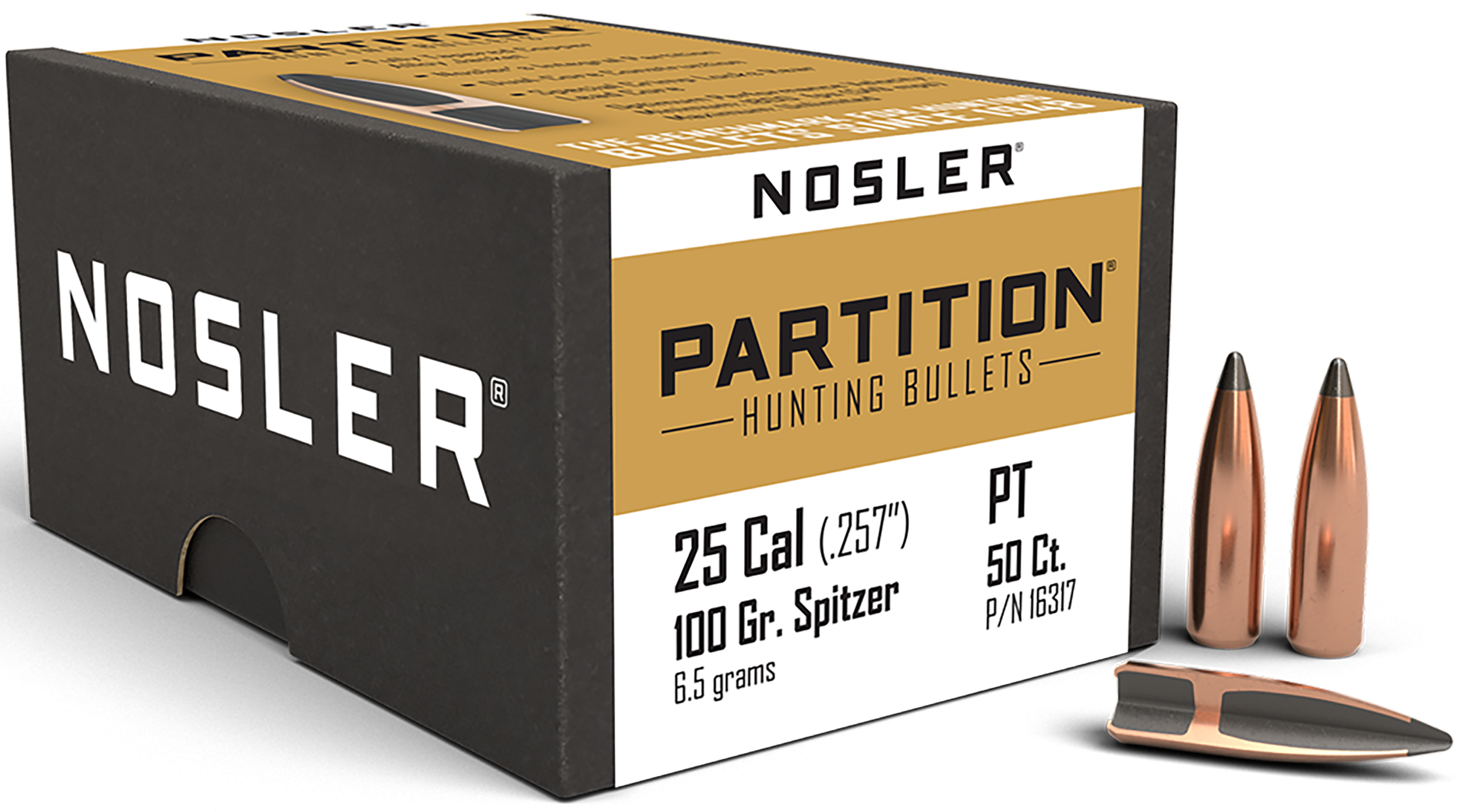 Nosler 16317 Partition  25Cal 100gr Spitzer 50/Box
