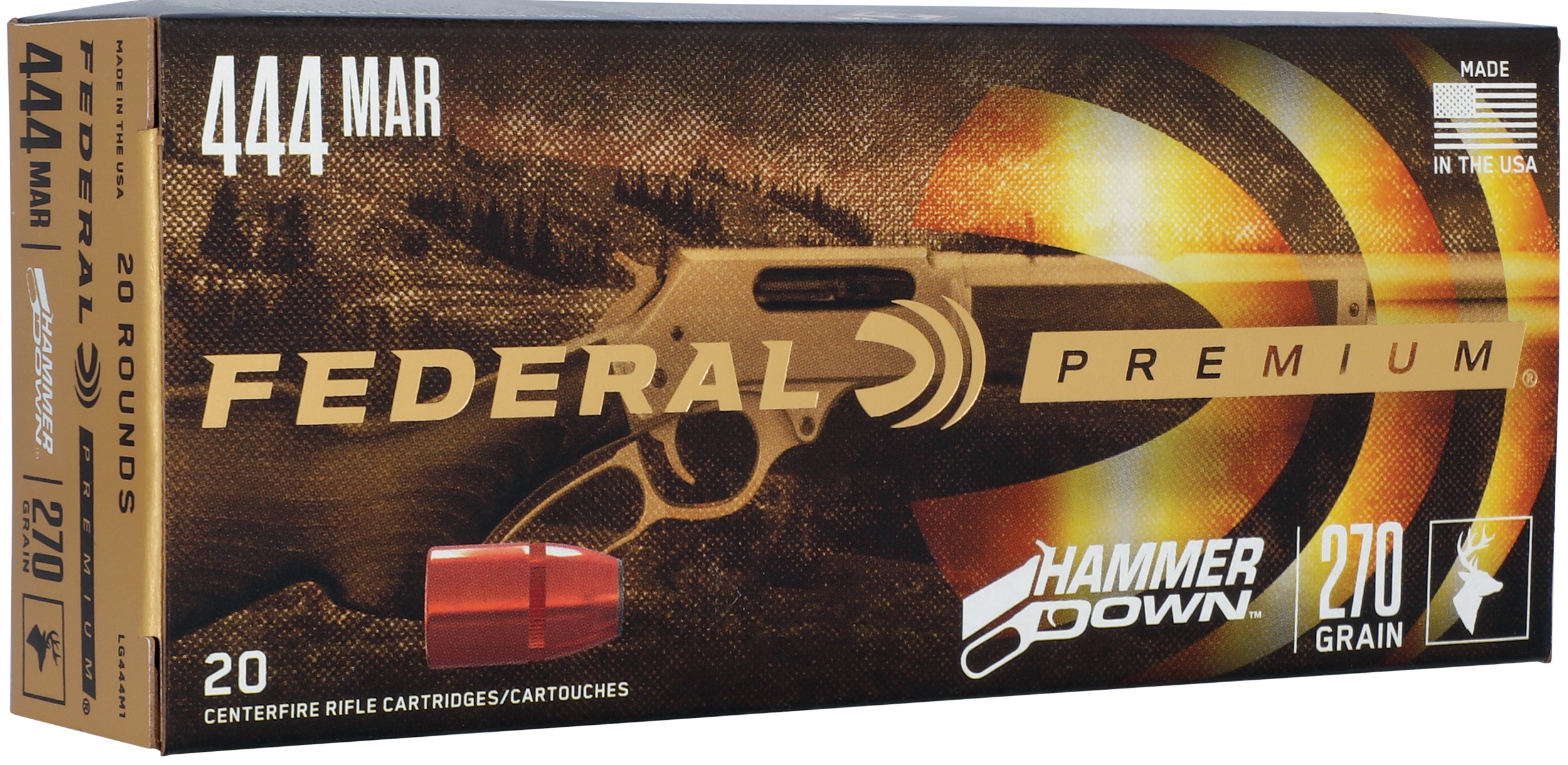 Federal LG444M1 Premium HammerDown 444Marlin 270gr Bonded Hollow Point 20 Per Box/10 Case