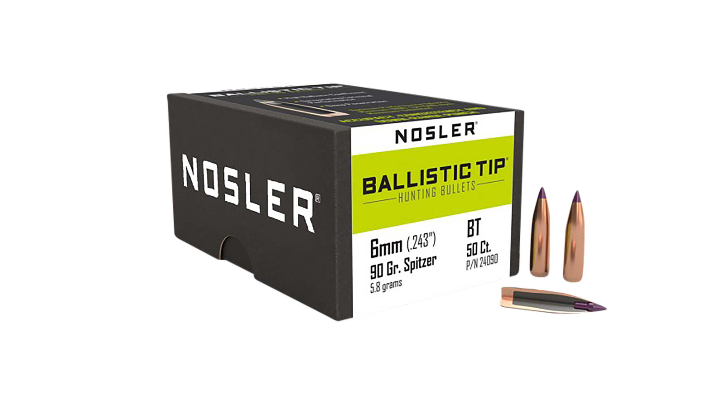 Nosler 24090 Ballistic Tip  6mm 90gr Ballistic Tip Hunting 50/Box
