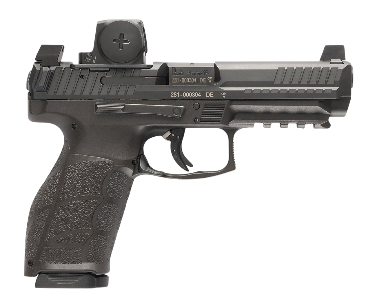 HK 81001352 VP9A1 F w/Optic 9mm Luger 10+1 4.53" Black Barrel & Steel Serrated w/Optic Slide, Black Polymer Frame w/Picatinny Rail, Textured Grip, Vortex CCW