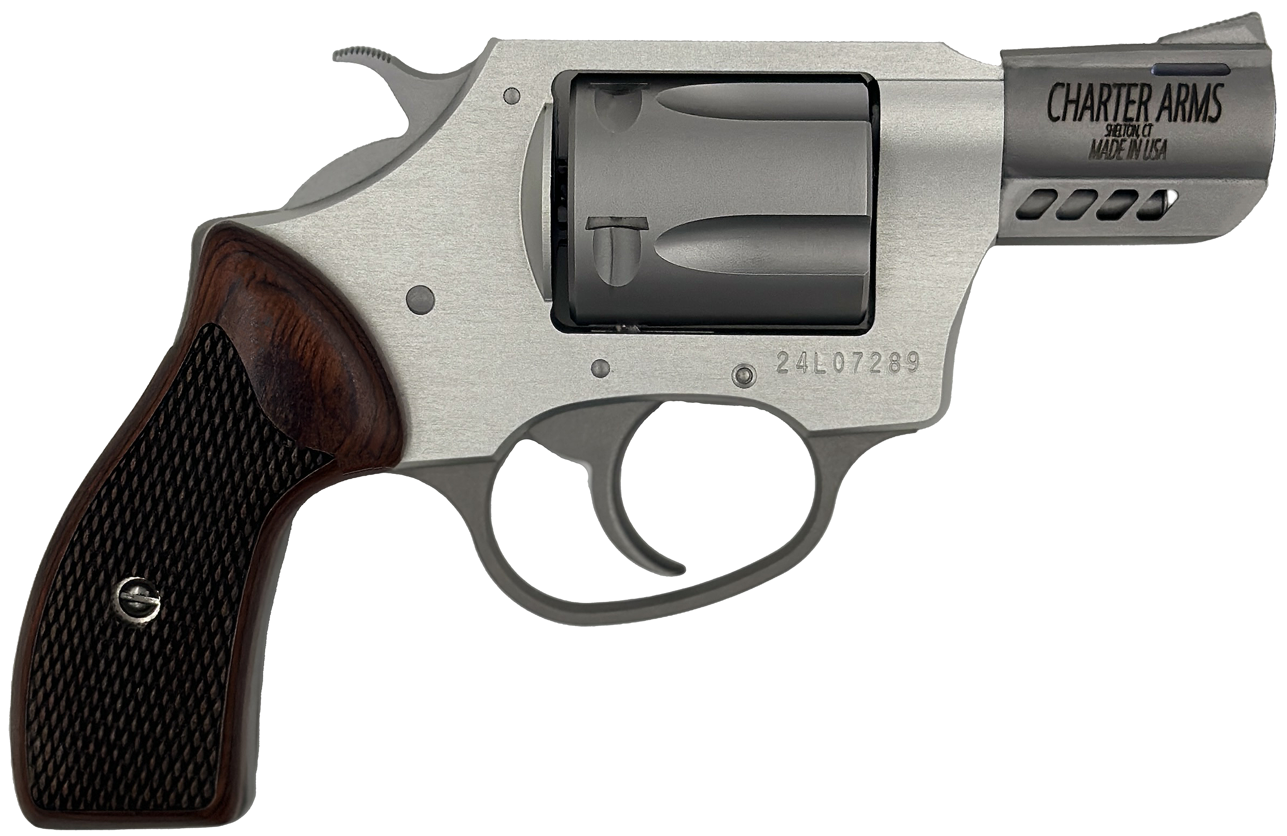 Charter Arms 53802 Coyote  Small 380 ACP 5 Shot 2" Ported Stainless Steel Barrel, Stainless Steel Cylinder, Anodized Aluminum Frame, Rosewood Checkered Grip, Exposed Hammer