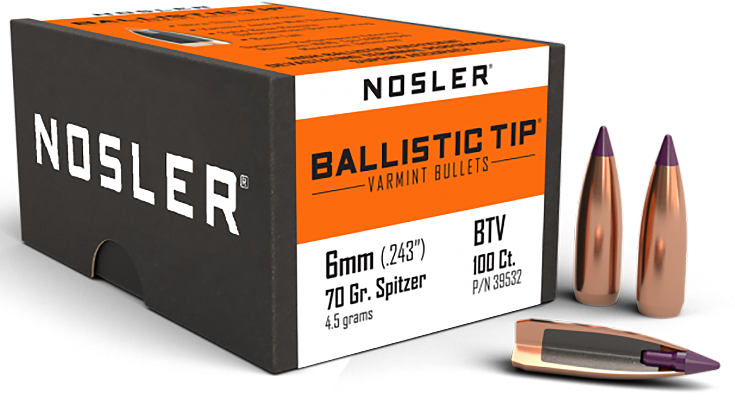 Nosler 39532 Ballistic Tip 6mm 70gr Spitzer Point 100/Box