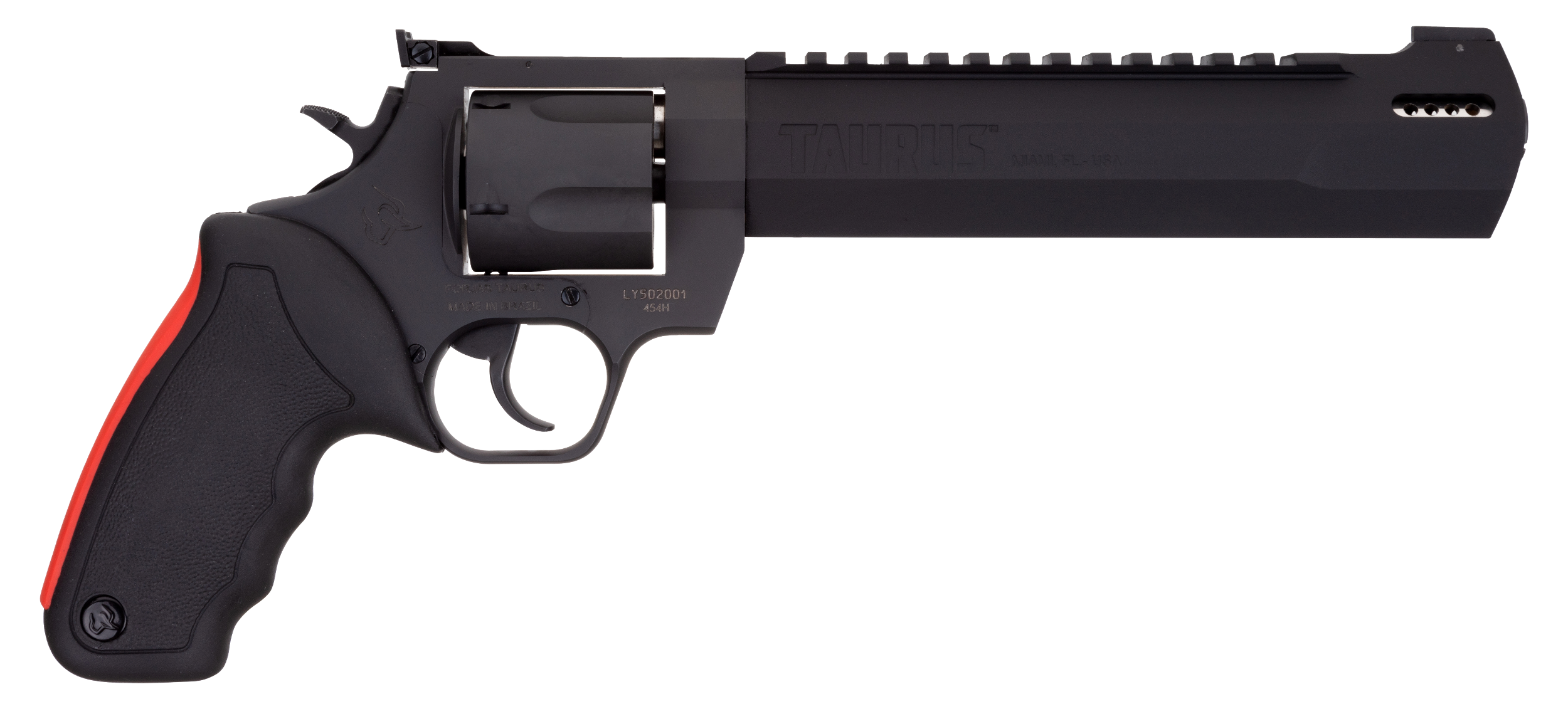 Taurus 2454081RH Raging Hunter 454 Casull 5rd 8.37" Matte Black Oxide Steel Black Rubber with Integrated Red Cushion Insert Grip