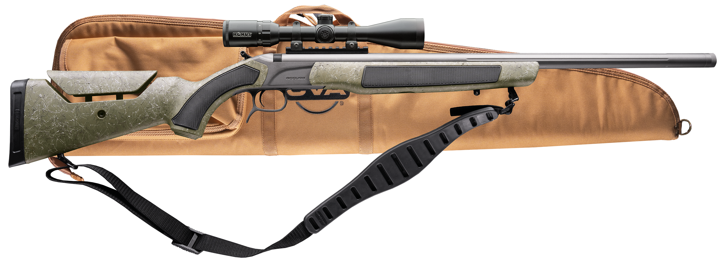 CVA PR3232NSCP Accura MR-X 45 Cal 26" Tungsten Cerakote Fluted Threaded Barrel, Drilled & Tapped Receiver, Adjustable Black/Gray Webbing Synthetic Stock, KonusPro 309x40mm IR w/BDC, Soft Rifle Case