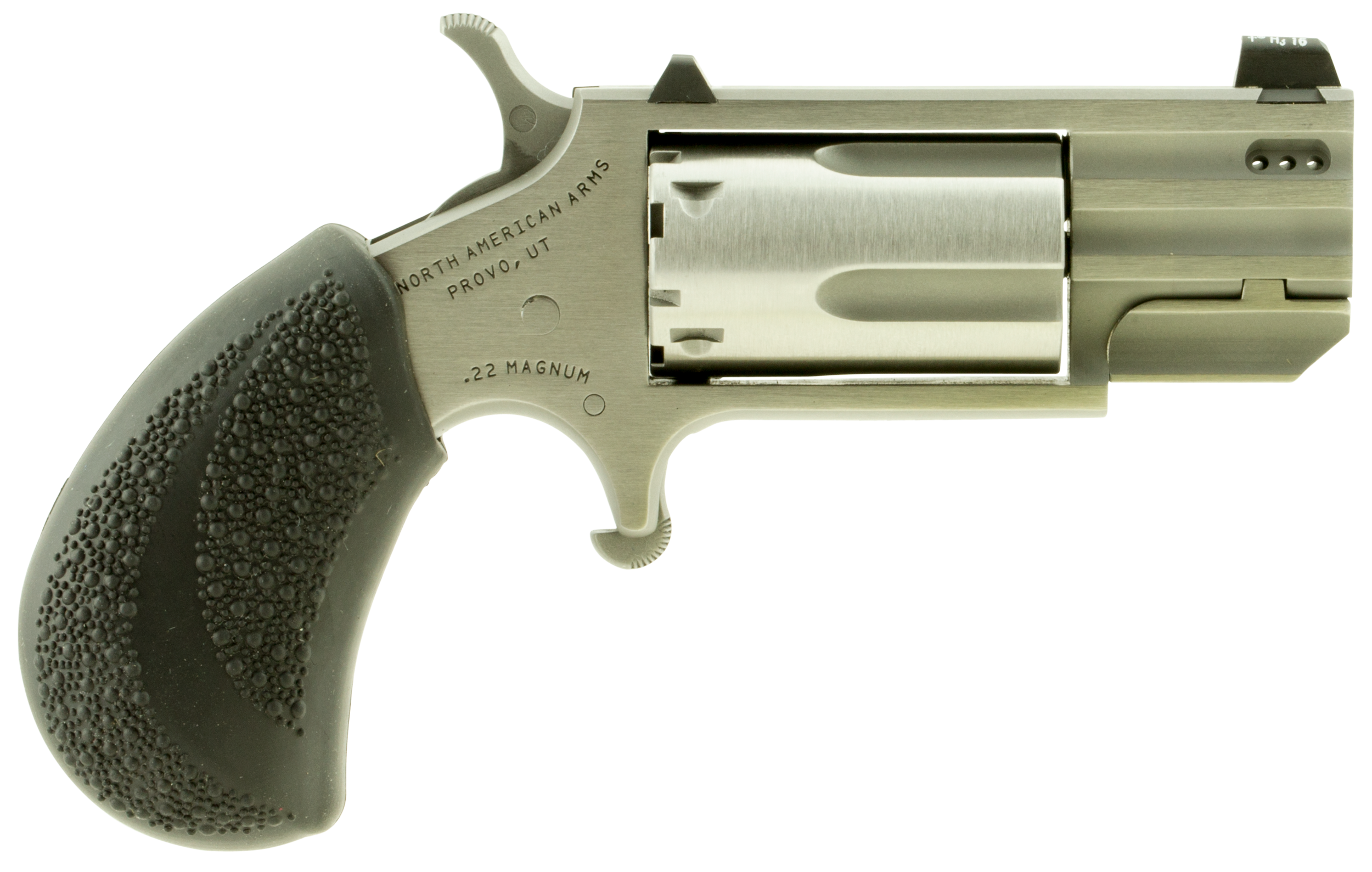 North American Arms PUGTP Pug  22 WMR 5 Shot 1" Stainless Steel Ported Barrel, Stainless Steel Frame, Stainless Cylinder, Black Polymer Grip, Exposed Hammer