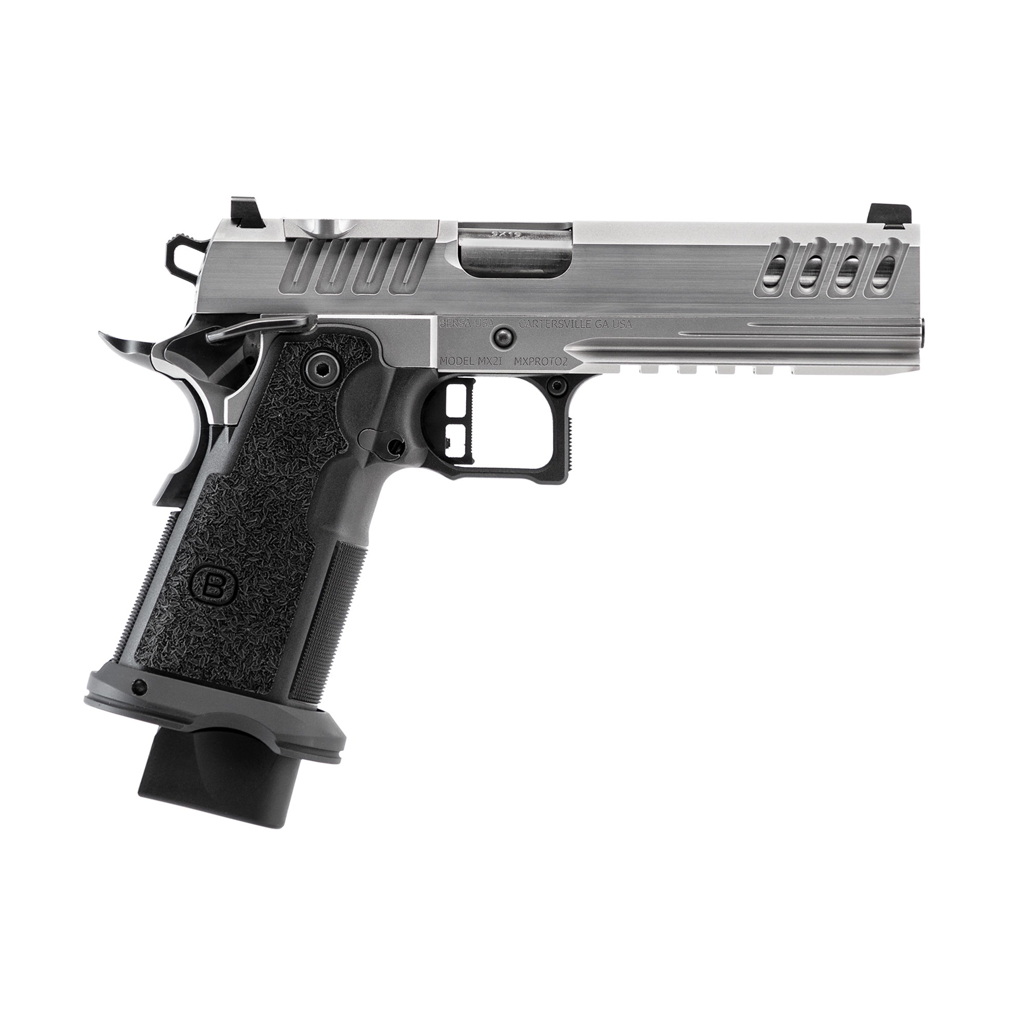 BERSA M2XI 9MM 5" SAO 22RD OR BLK/SS