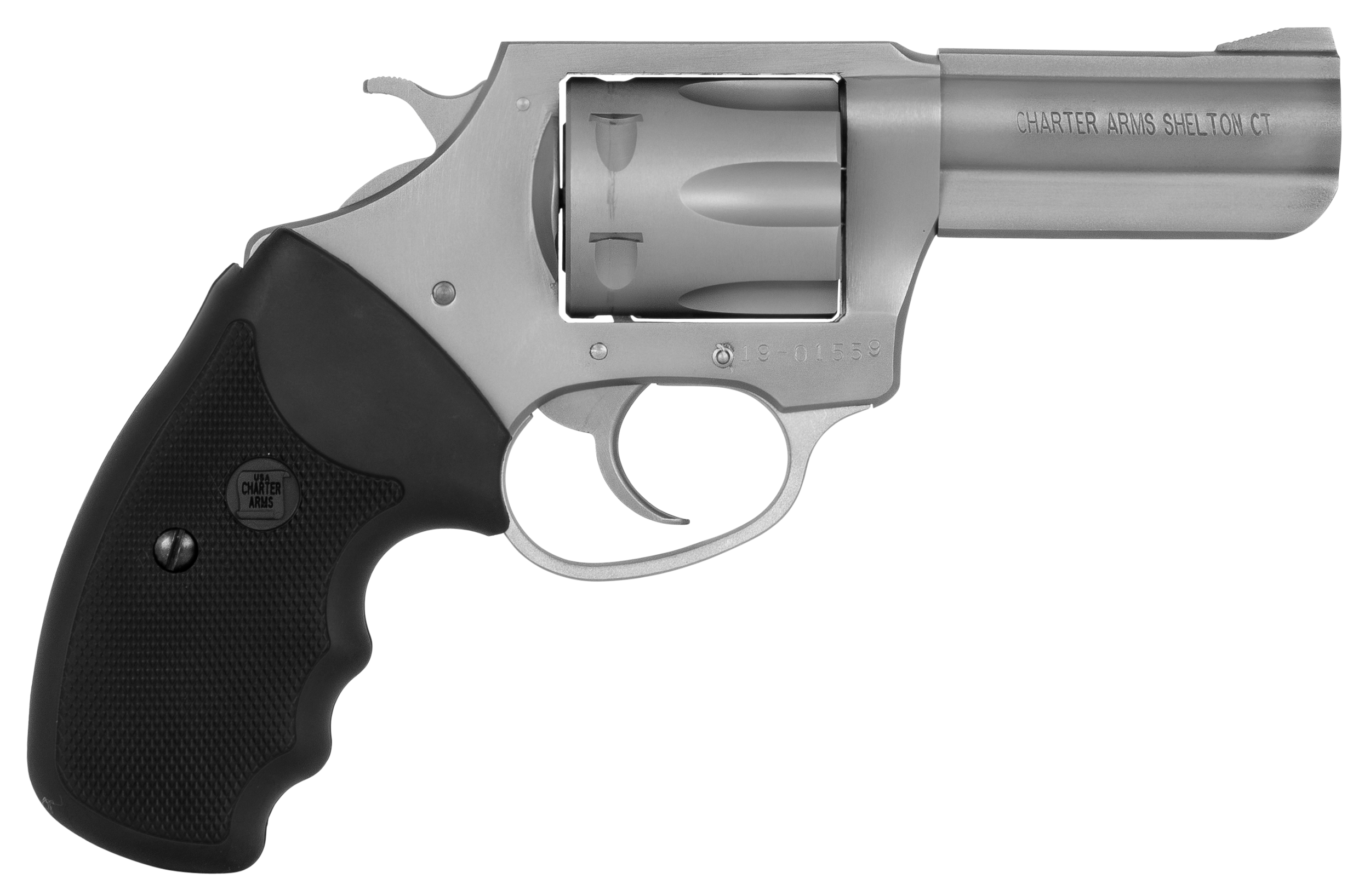 Charter Arms 73802 Pitbull  Large 380 ACP 6 Shot 3" Stainless Steel Barrel & Cylinder, Anodized Aluminum Frame w/Black Finger Grooved Rubber Grip