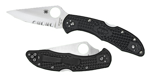 Spyderco C11PSBK Delica 4 2.88" Folding Drop Point Part Serrated VG-10 SS Blade, Black Textured FRN Handle, Includes Pocket Clip