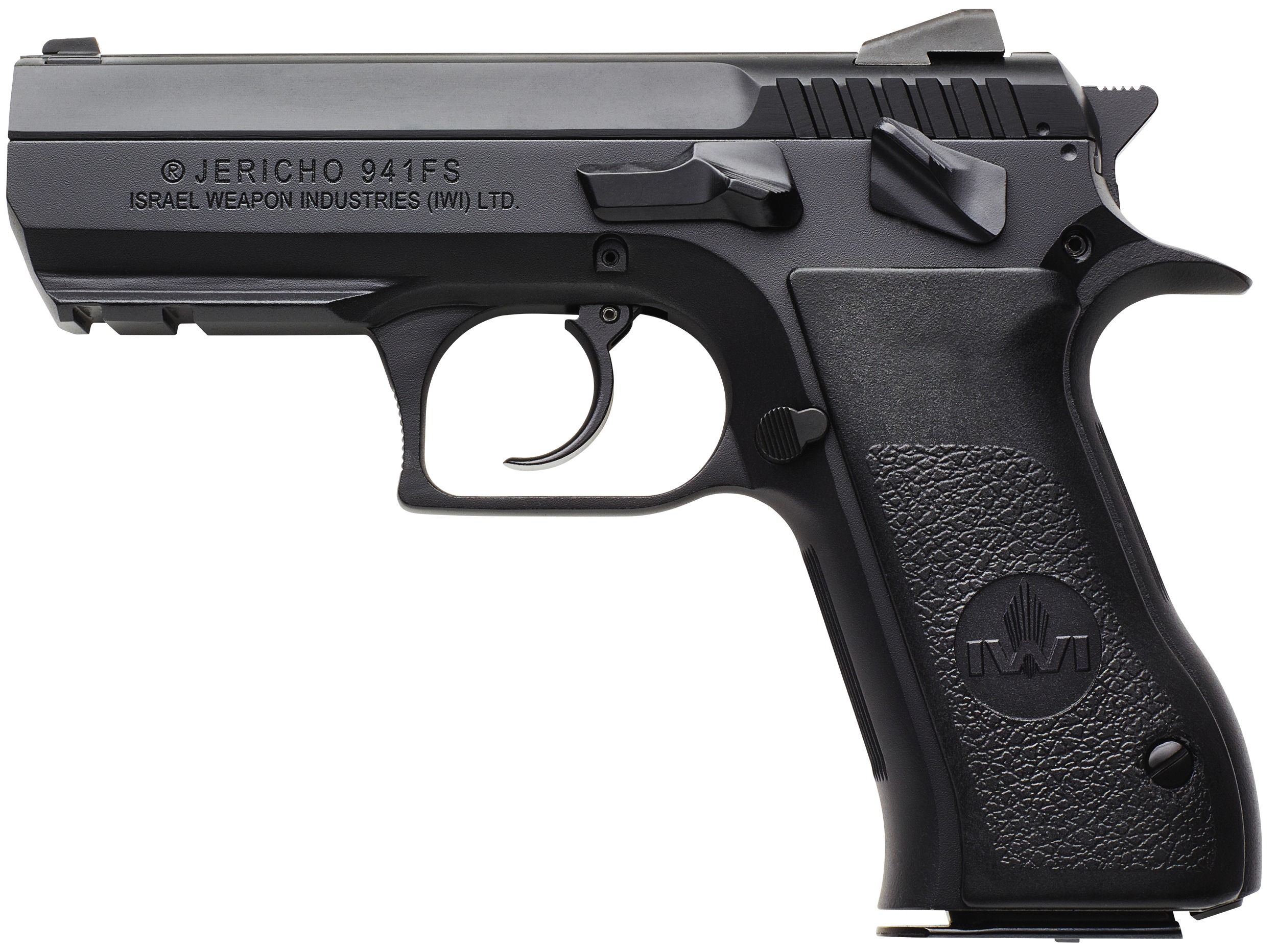 IWI US J941F910ORP Jericho 941 Full Size Frame 9mm Luger 10+1 4.40" Black Chrome Lined Steel Barrel, Black Serrated Steel Slide & Frame w/Beavertail & Picatinny Rail, Black Textured Grips