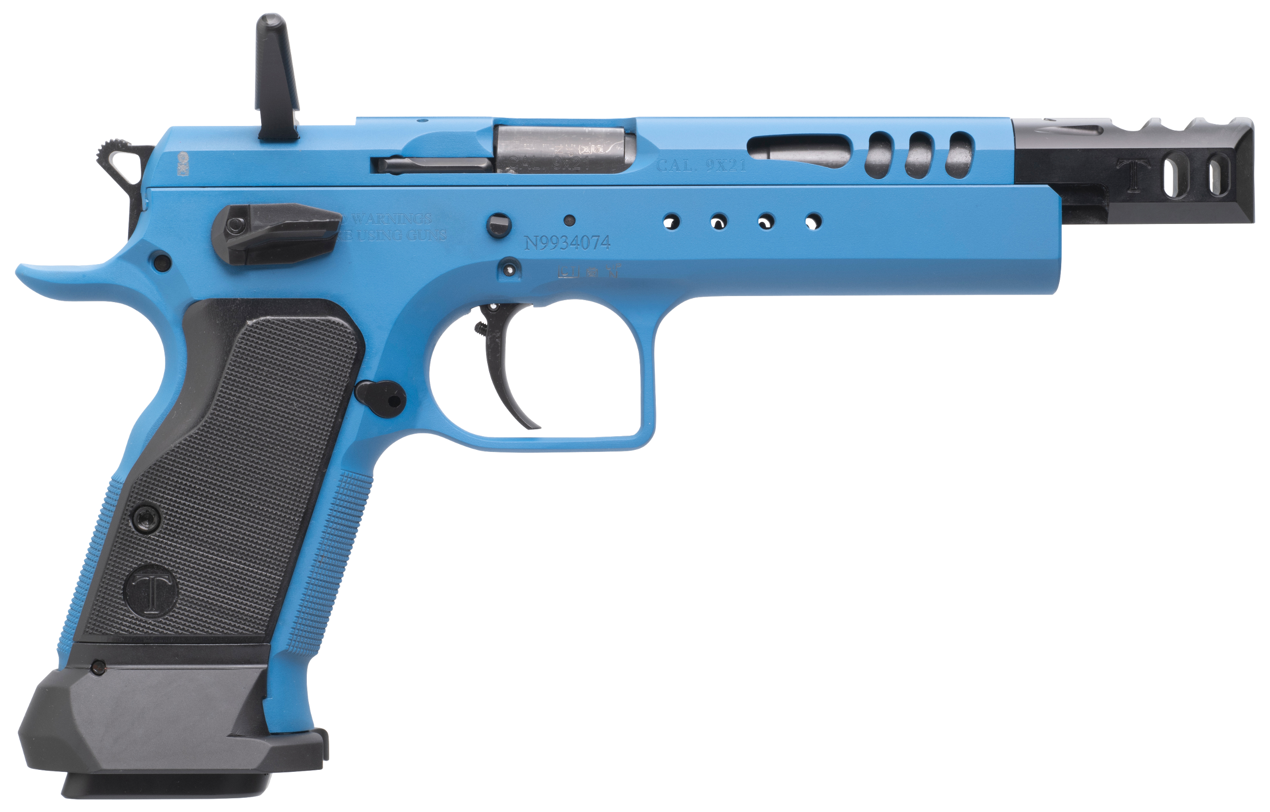 Tanfoglio IFG TFDOM9 Domina  9mm Luger Caliber with 5.20" Barrel, 17+1 or 19+1 Capacity, Overall Blue Finish Steel, Beavertail Frame, Ported Slide & Black Polymer Grip