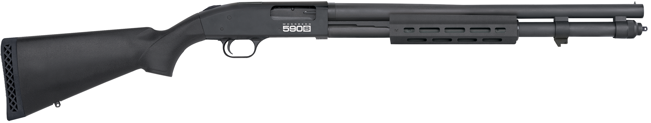 Mossberg 51604 590S  12 Gauge Pump 3" 13+1 20" Matte Blued Steel Barrel, Matte Blued Optic Ready Receiver, Fixed Black Synthetic Stock, Right Hand