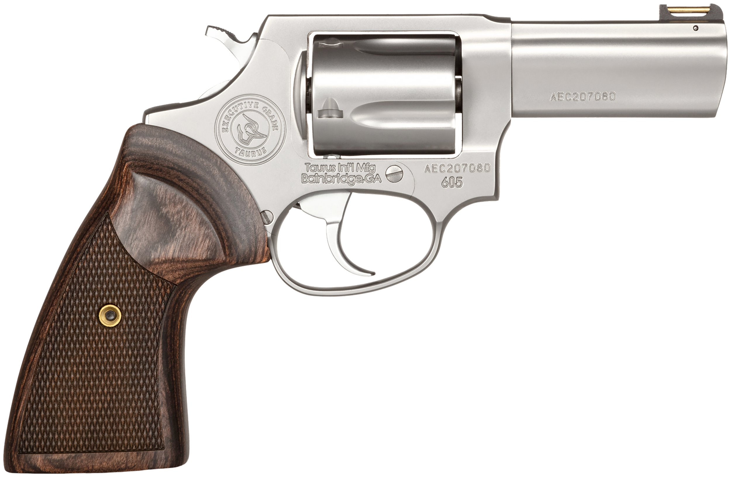 Taurus 2-605EX39 605 Executive Grade 357 Mag/38 Special +P 5 Shot 3" Polished Stainless Steel Barrel, Cylinder & Frame, Brass Rod Front/Fixed Rear Sights, Altamont Wood Grip, Includes Nanuk Case