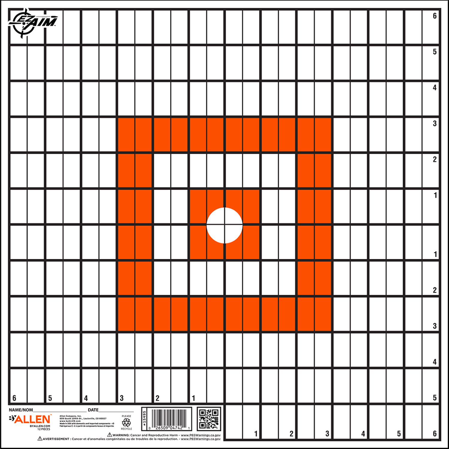EZ-Aim 15495 Grid Target  Paper Hanging 12"x12" Orange/White 12 Per Pack