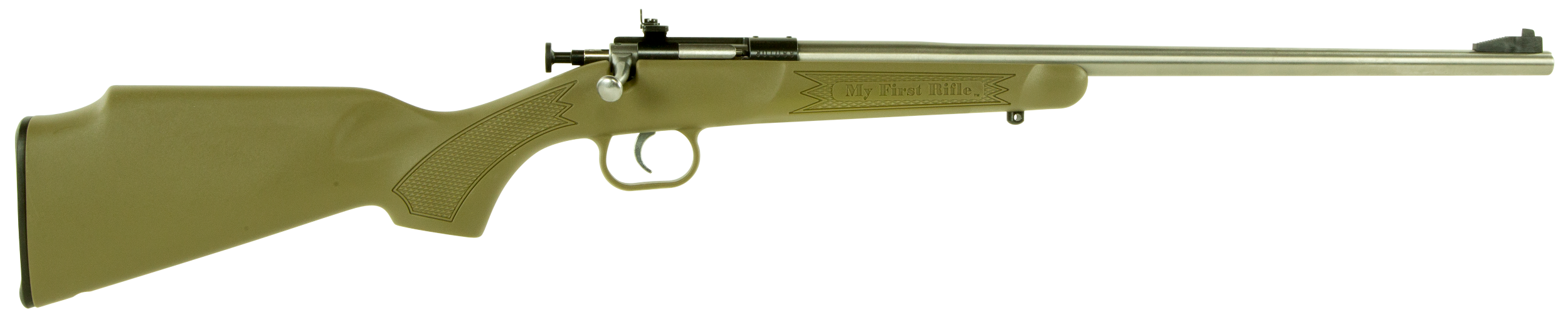 Crickett KSA2243 My First Rifle  Youth 22 LR 1rd 16.13" Stainless Steel Barrel, Blued Drilled & Tapped Receiver, Desert Tan w/Webbing Fixed Synthetic Stock, Right Hand
