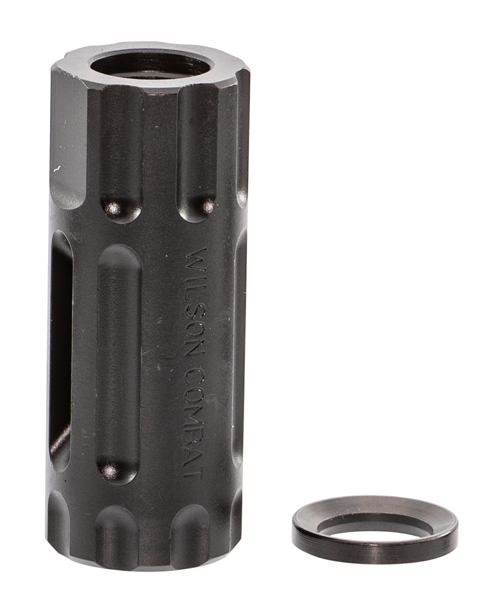 Wilson Combat TRQCOMP1/2X28 Q-Comp Muzzle Brake Black Melonite QPQ Steel with 1/2"-28 tpi Threads, 2.20" OAL & .875" Diameter for 5.56x45mm NATO AR-Platform