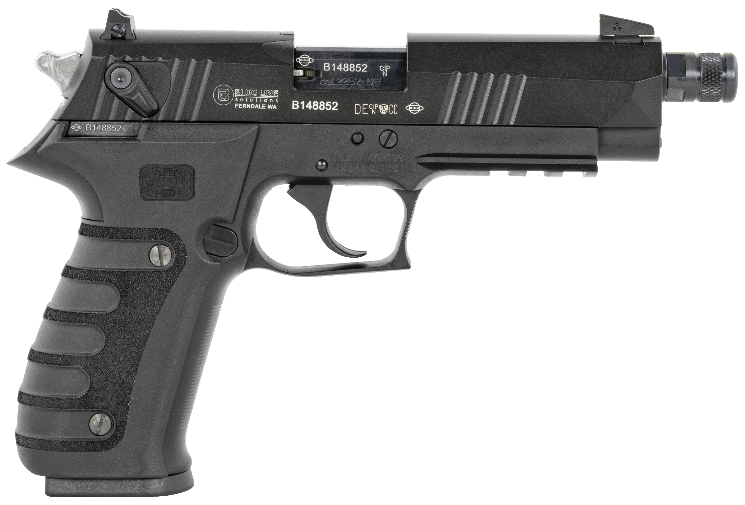 Mauser Rimfire 4010102 M20  22 LR 10+1 4.75" Black Steel Threaded Barrel, Black Serrated Slide, Black Aluminum Frame w/Picatinny Rail, Ambidextrous
