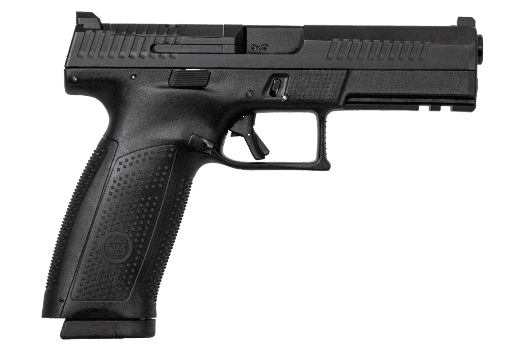 CZ-USA 01550 P-10 F  9mm Luger 10+1 5.10" Black Steel Barrel, Black Nitride Optic Ready/Serrated Steel Slide, Black Polymer Frame w/Picatinny Rail, Interchangeable Backstraps Grip, Ambidextrous