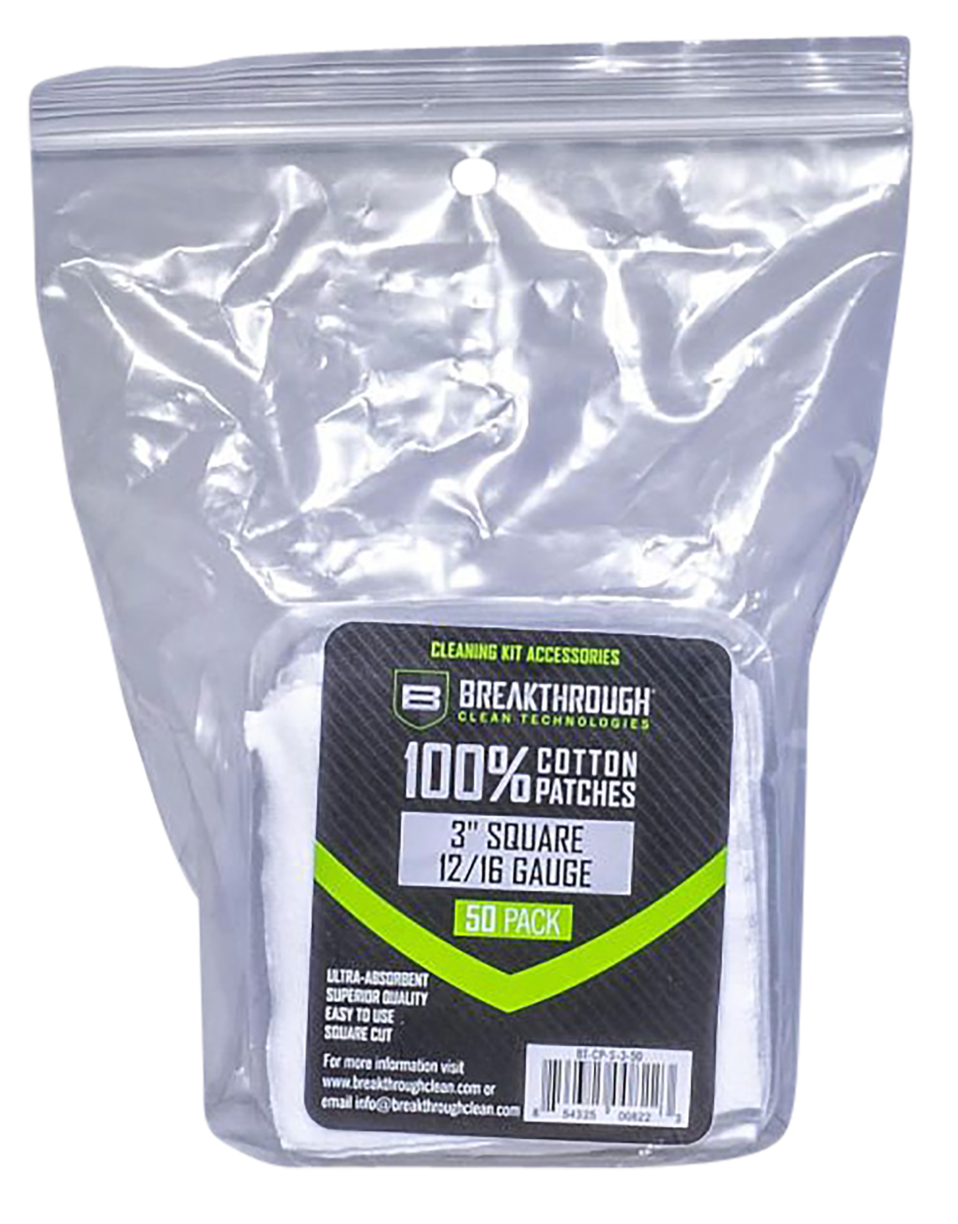 Breakthrough Clean BTCPS350 Square Cleaning Patches 100% Cotton 50 Pack For 12-16 Guage