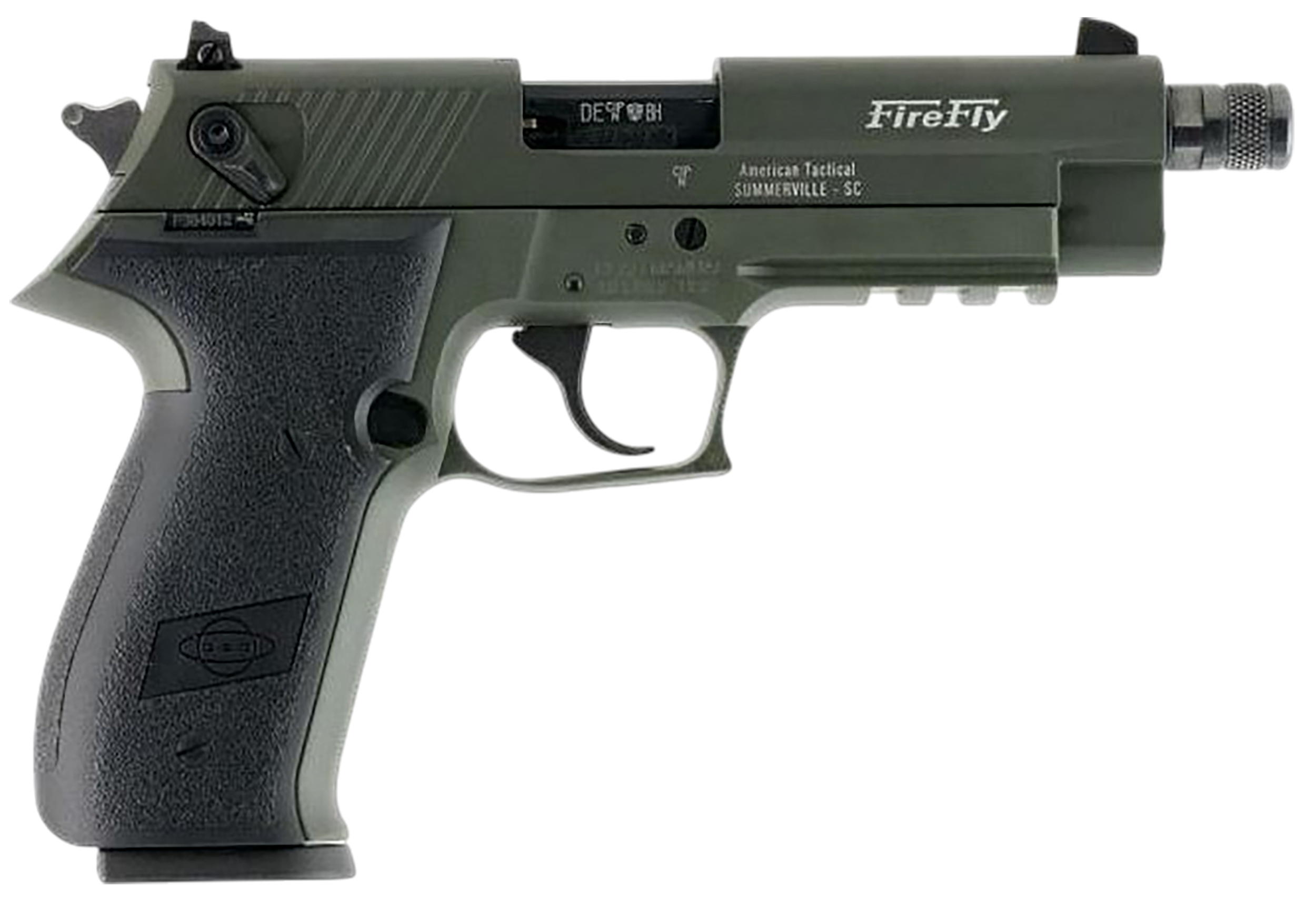 GSG GERG2213TFFGA FireFly  22 LR 13+1 4.90" Black Threaded Barrel, Green Aluminum Serrated Slide, Green Aluminum Frame w/Picatinny Rail, Textured Grip