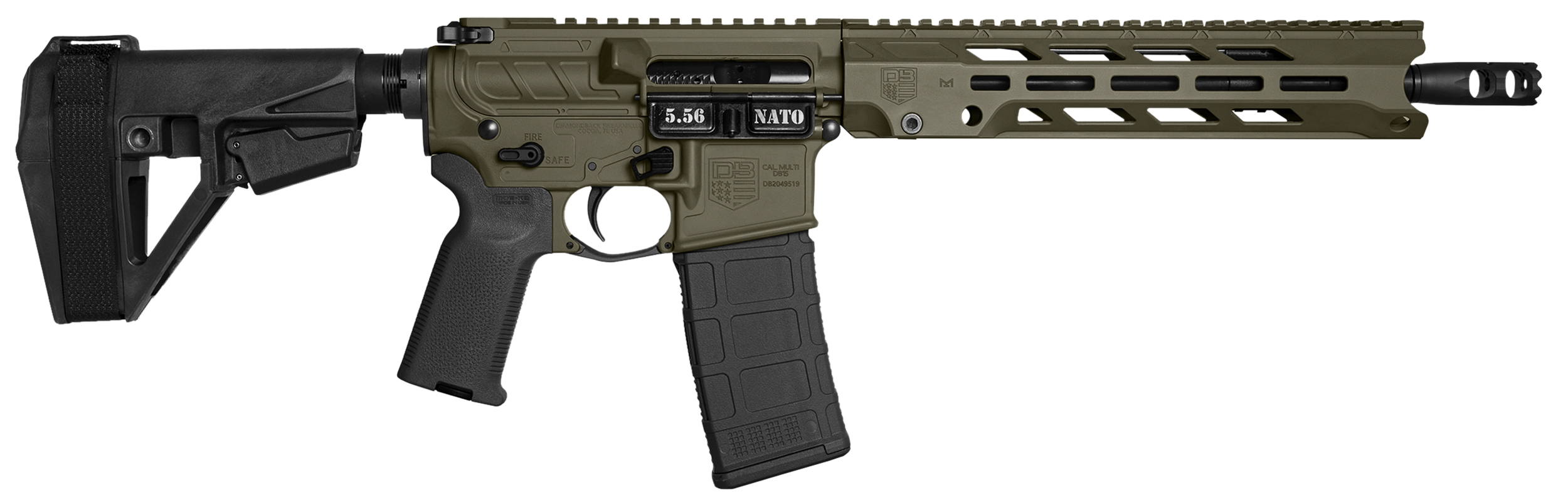 Diamondback DB1984K101 DB15 Obsidian 5.56 NATO 30+1 11.50" Black Nitride 11" M-LOK Handguard SBA5 Brace Magpul MOE K2 Grip