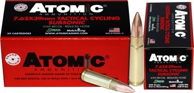 ATOMIC 7.62X39 220GR SUBSONIC BTHP 50RD 10BX/CS