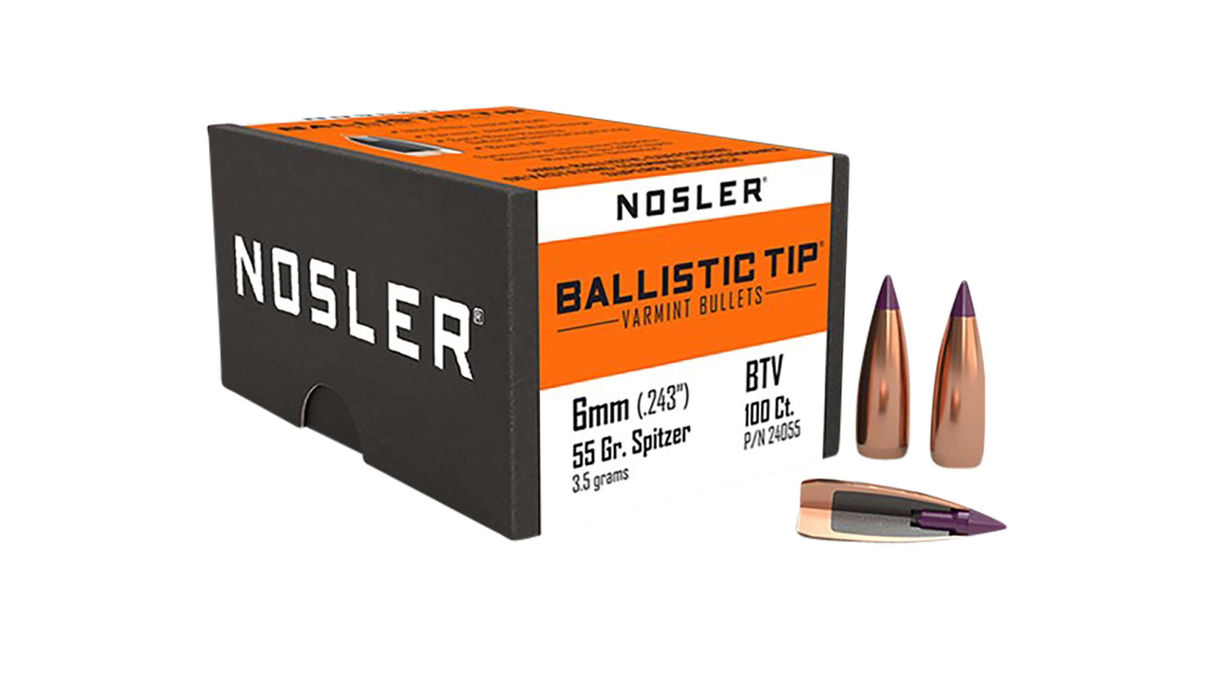 Nosler 24055 Ballistic Tip  6mm 55gr Spitzer 100/Box