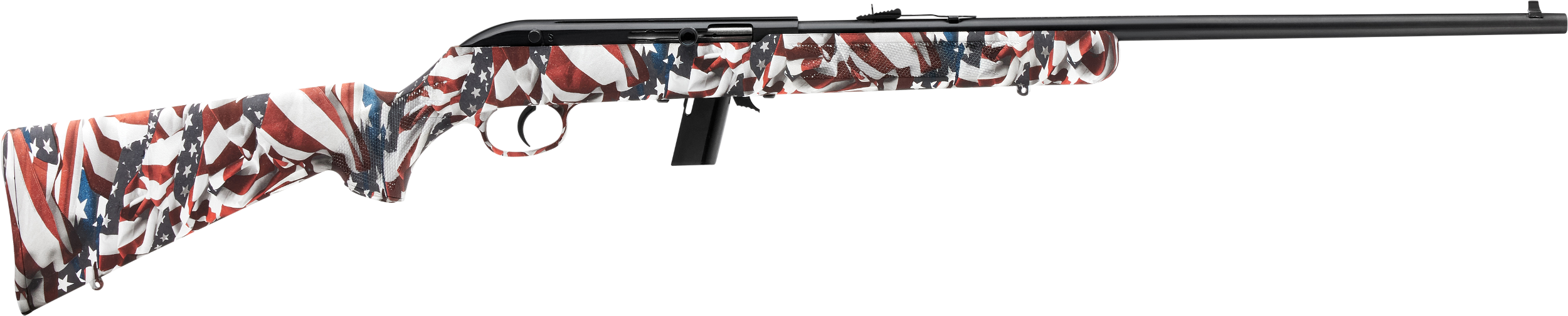 Savage Arms 40222 64 F Full Size 22 LR 10+1 21" Matte Black Carbon Steel Barrel, Matte Black Grooved Carbon Steel Receiver, American Flag Fixed Synthetic Stock, Right Hand
