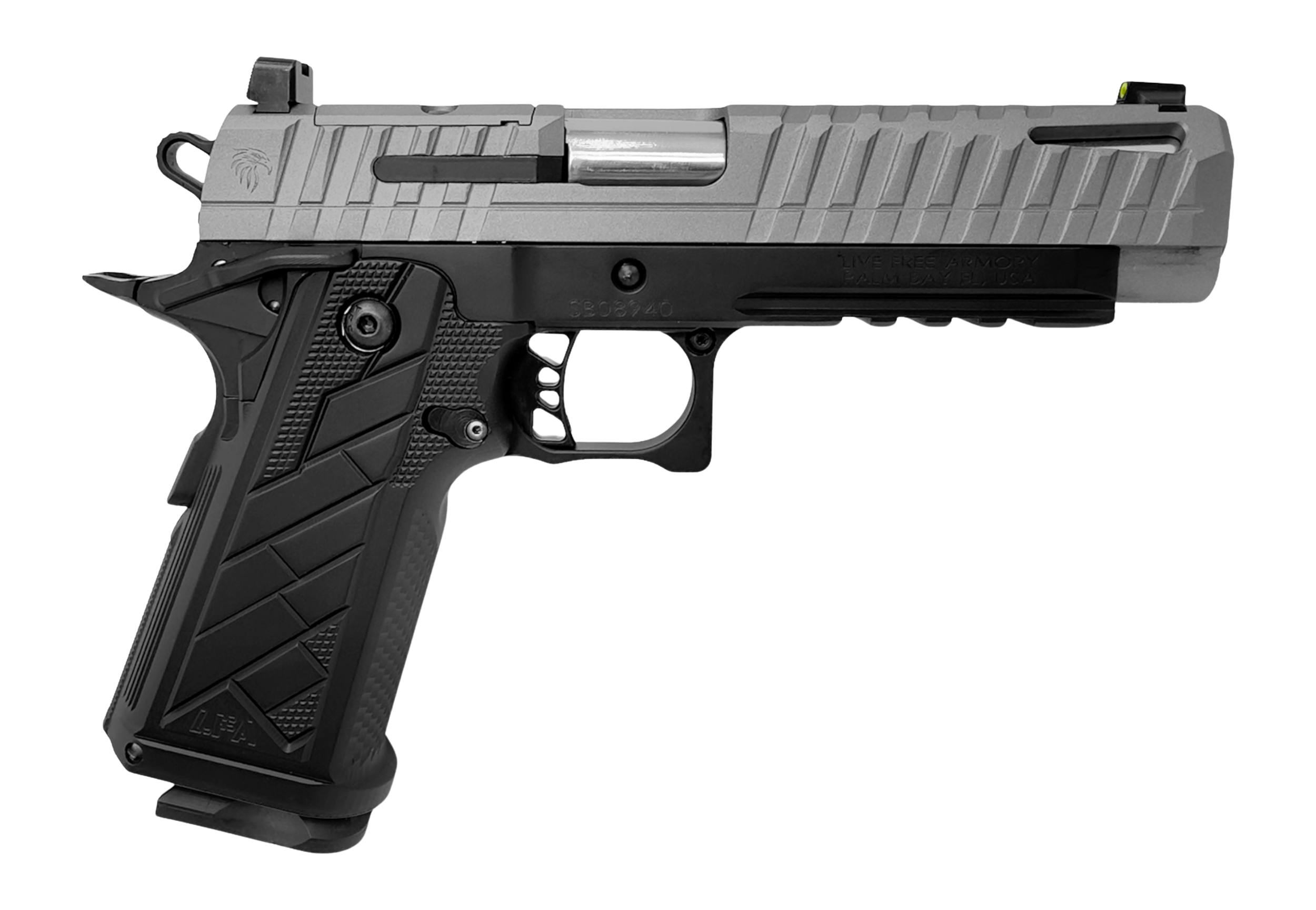 Live Free Armory HG8641-N Apollo 11 V2 Full Size Frame 9mm Luger 18+1 4.90" Stainless Barrel, Gray Cerakote Steel Optic Cut/Serrated Slide, Black Cerakote Steel Frame w/Beavertail & Picatinny Rail, Bl