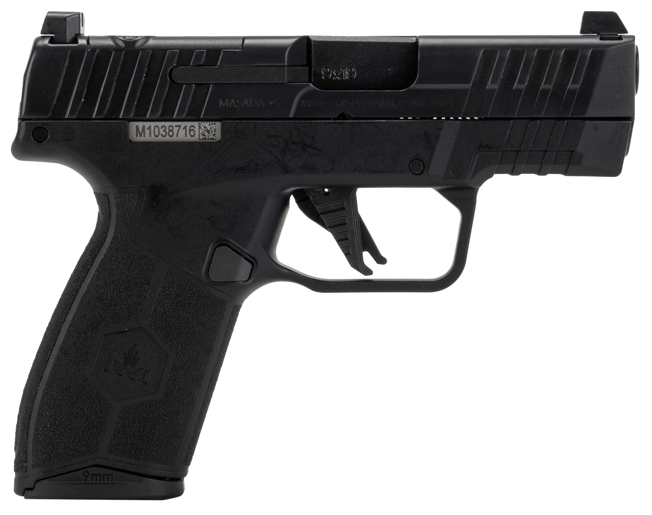 IWI US M9SLIM13E MASADA Slim Elite 9mm Luger 13+1 3.10" Button-Rifled Barrel, Optic Ready/Serrated Slide, Black Polymer Frame w/Picatinny Rail, Black Textured Grip, Ambidextrous