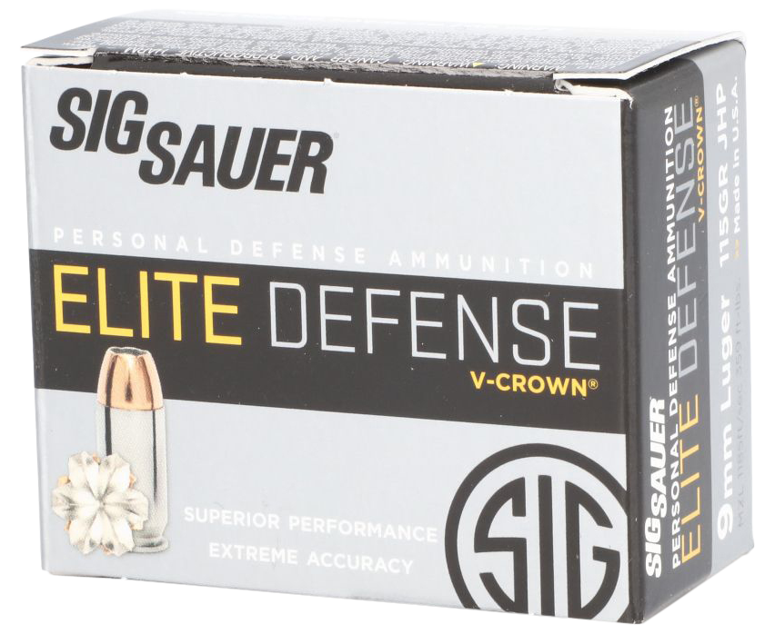 Sig Sauer E9MMA120 Elite Performance  9mmLuger 115gr V-Crown Jacketed Hollow Point 20 Per Box/10 Case