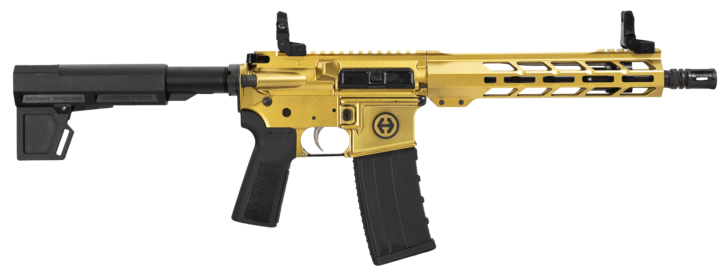 Hi-Point HP15P-300BLKGOLD HP 15P 300 Blackout 30+1 10.50" Black Threaded Barrel, Gold Aluminum Receiver w/Picatinny Rail, M-LOK Handguard, Blade Black Polymer Brace, Black B5 P Type 23 Grip