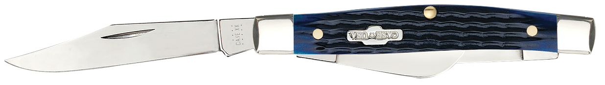 Case 02806 Stockman  Medium 2.42"/1.58"/1.57" Folding Clip/Sheepsfoot/Pen Plain Mirror Polished Tru-Sharp SS Blade/Rogers Corn Cob Jigged Blue Bone Handle