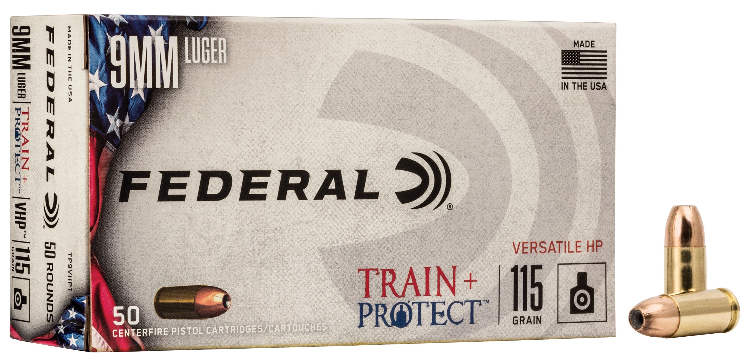 Federal TP9VHP1 Train + Protect  9mmLuger 115gr Versatile Hollow Point 50 Per Box/10 Case