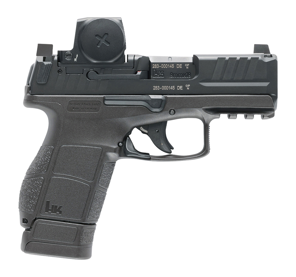 HK 81001320 VP9CC w/Optic Micro-Compact 9mm Luger 10+1 3.13" Polygonal Rifled Barrel, Black Steel Serrated Slide w/Vortex Defender CCW Red Dot, Black Polymer Frame w/Picatinny Rail, Interchangeable Ba