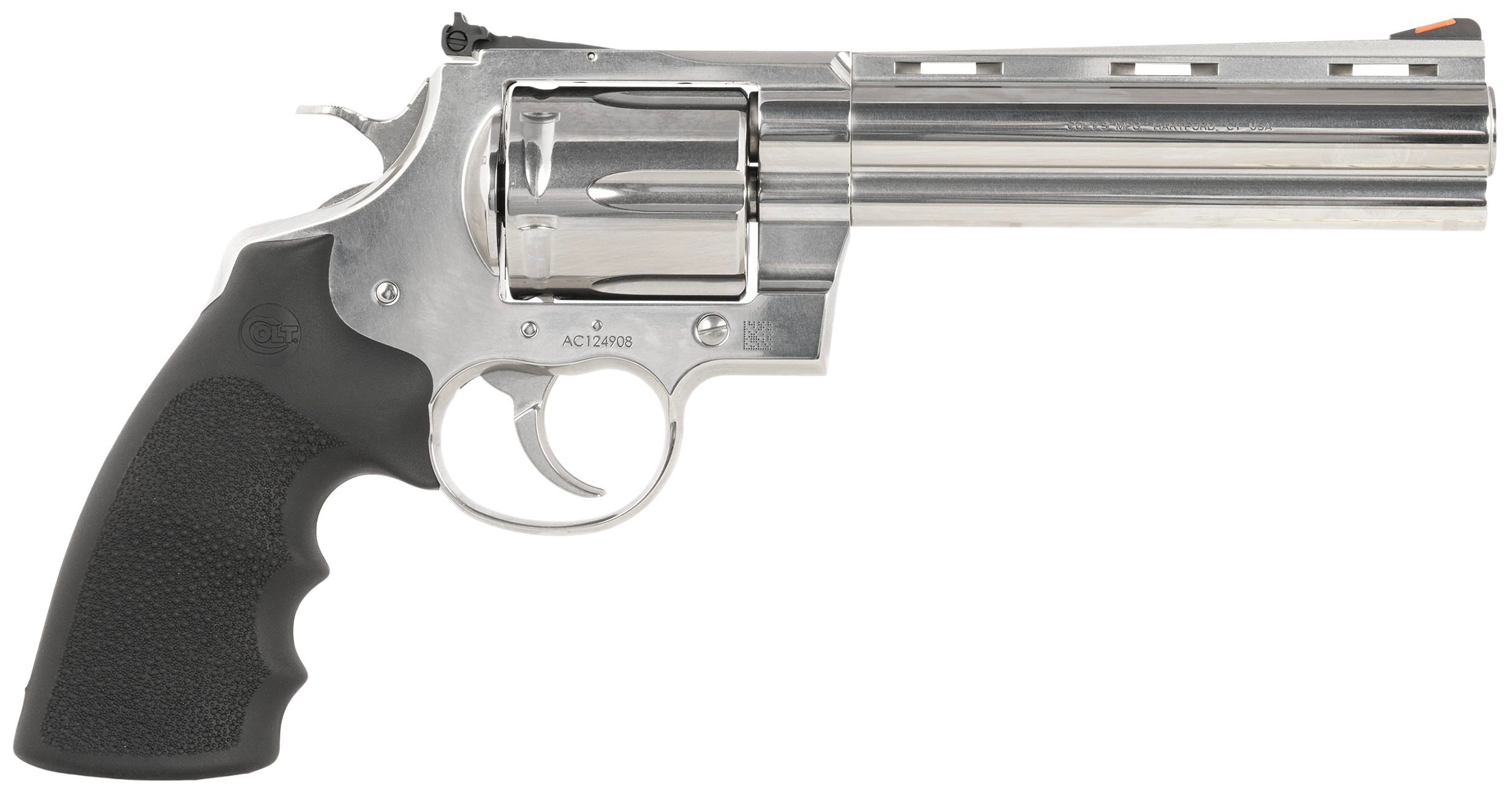Colt Mfg ANACONDASP6RTS45C Anaconda  45 Colt (Long Colt) 6rd Shot 6" Stainless Vent Rib Barrel, Cylinder & Frame, Black Grip