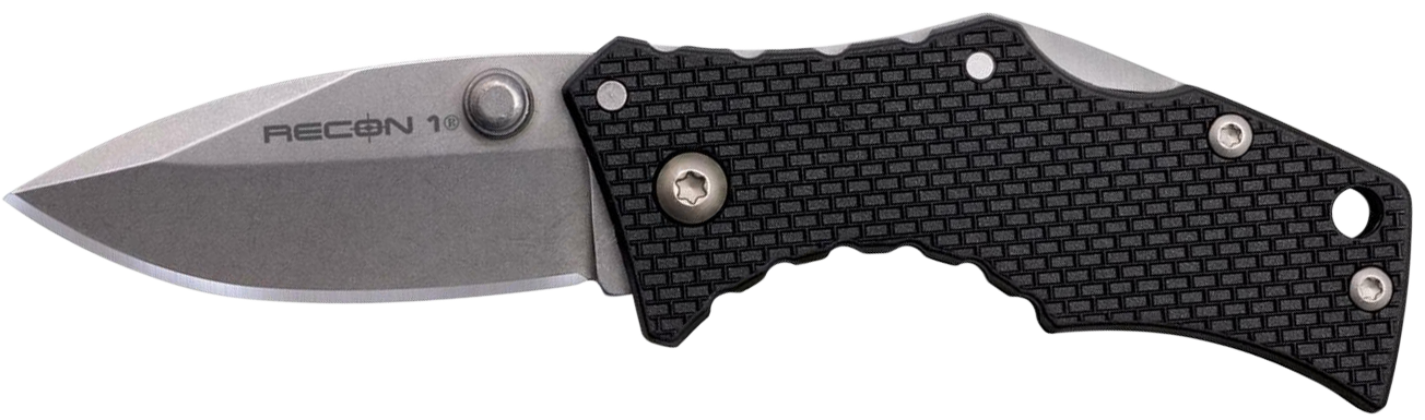 Cold Steel CS7DS Recon 1 Micro 2" Folding Spear Point Plain Stonewashed 4034 SS Blade/ Black Griv-Ex Handle Includes Pocket Clip