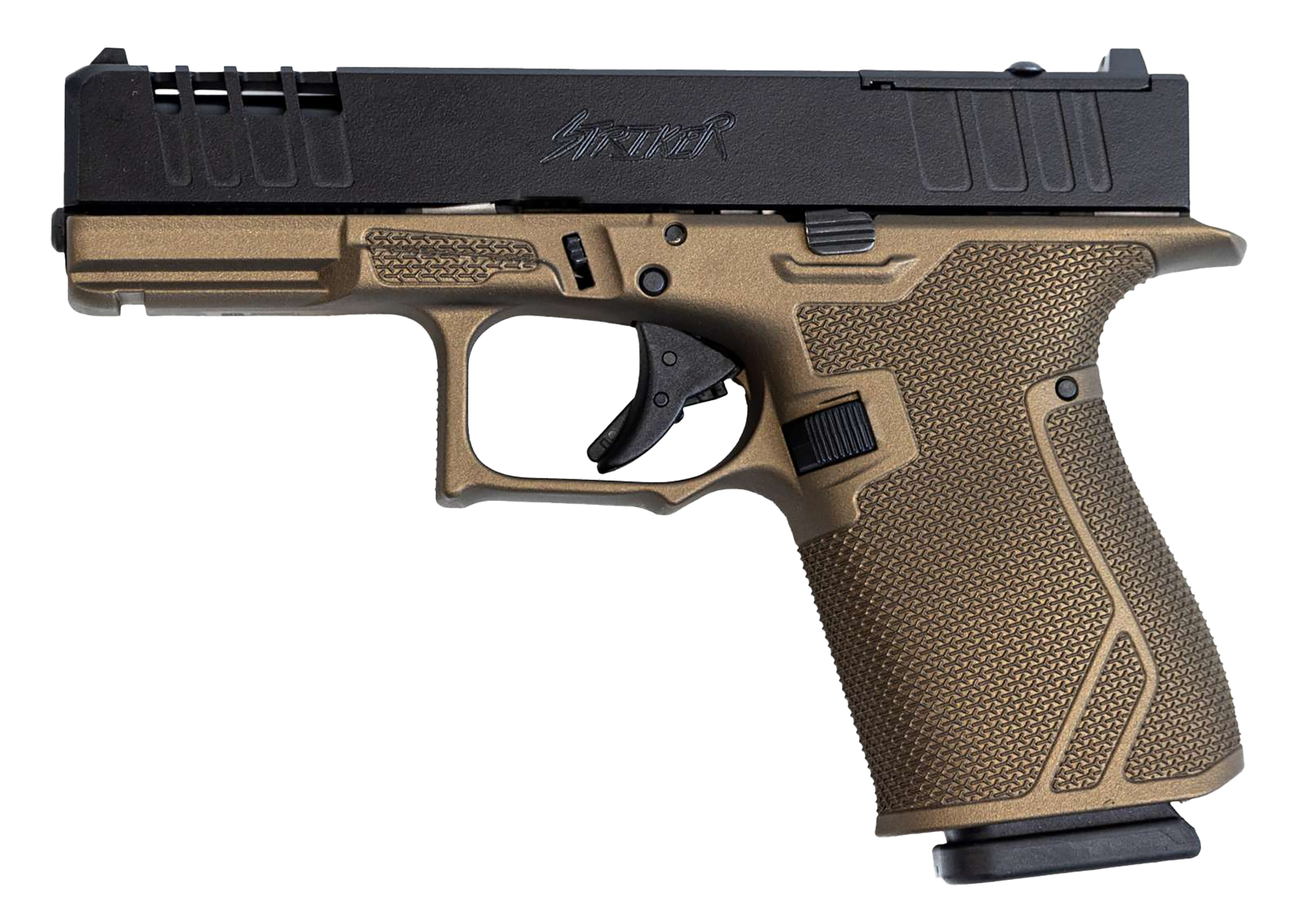 Great Lakes Firearms GL19BRZ Striker  Compact Frame 9mm Luger 15+1 4" Black Nitride Steel Barrel, Black Cerakote Serrated w/Slide Cuts Steel Slide, Bronze Cerakote Polymer Frame & Grip, Ambidextrous