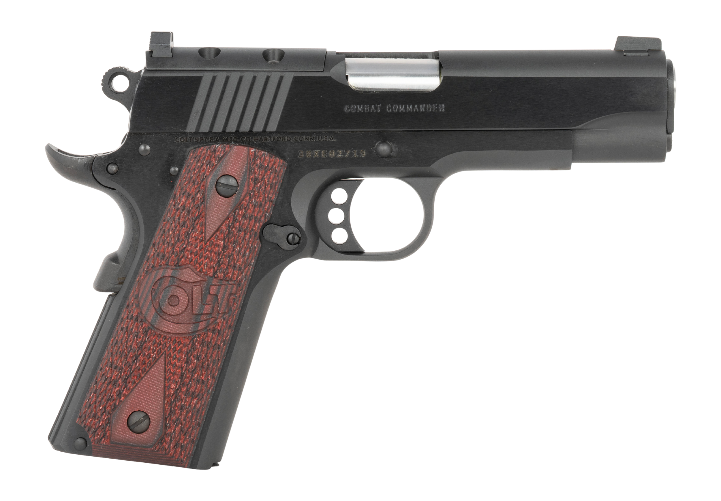 Colt Mfg O4943XEOR Commander Combat 38 Super 9+1 4.25" Stainless National Match Barrel, Blued Steel Optic Ready/Serrated Slide, Blued Aluminum Frame w/Beavertail, Black Cherry G10 Grips, Ambidextrous