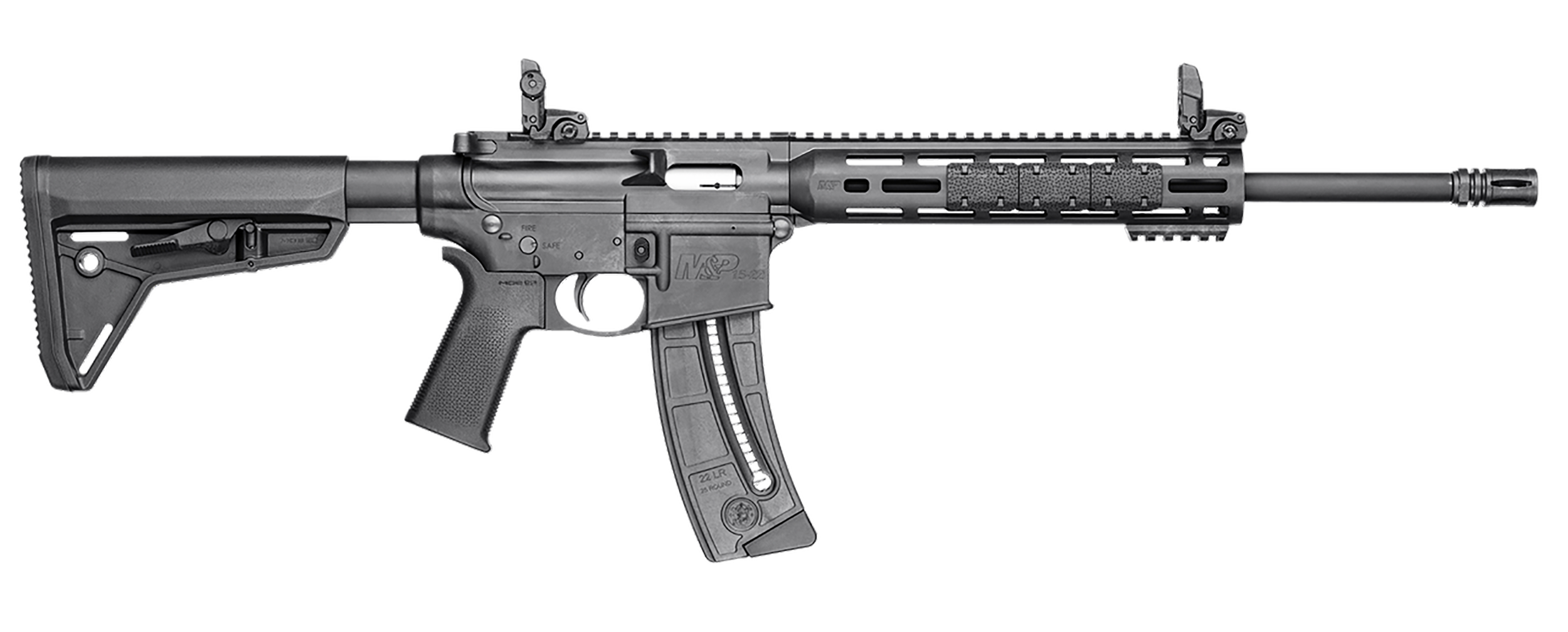 Smith & Wesson 10213 M&P15 Sport 22 LR 25+1 16.50" Carbon Steel Barrel, Adjustable Magpul MOE SL  Stock, Magpul M-Lok Mounting System, MagPul Folding MBUS Sights, Functioning Charging  Handle, Optics