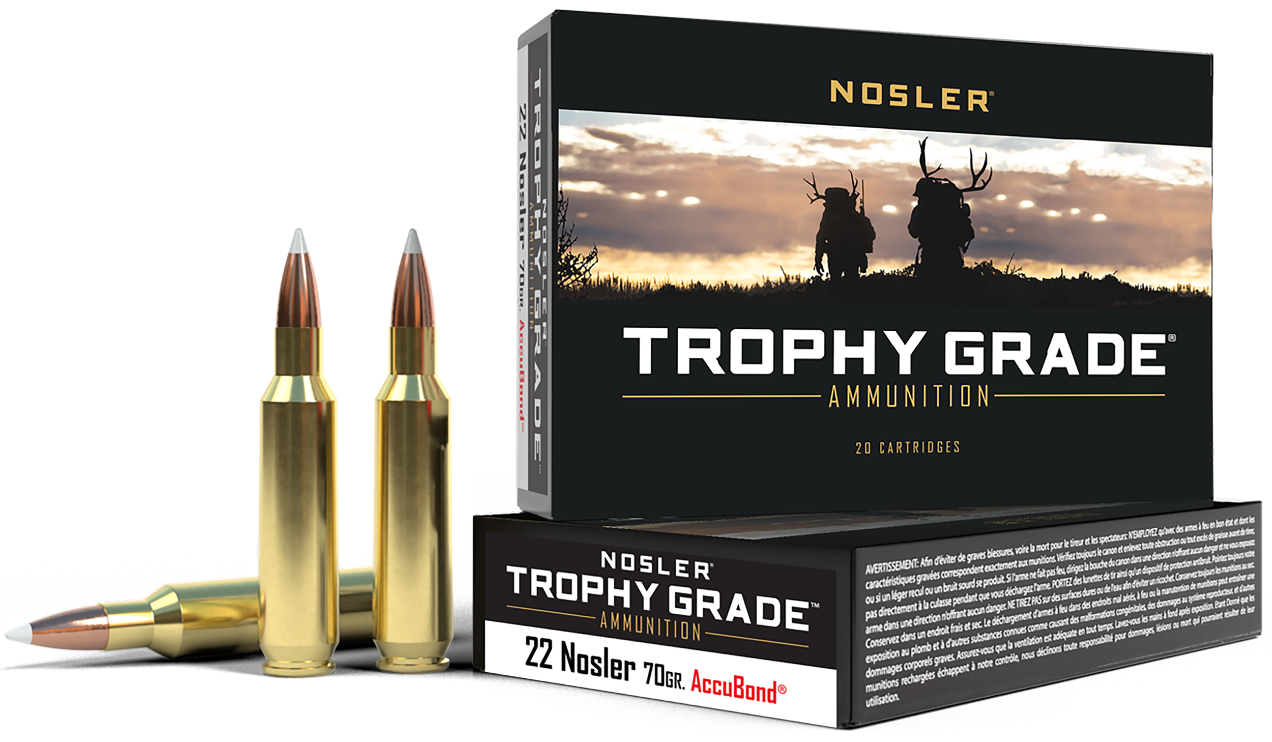 Nosler 60918 Trophy Grade  22Nosler 70gr Nosler AccuBond 20 Per Box/20 Case