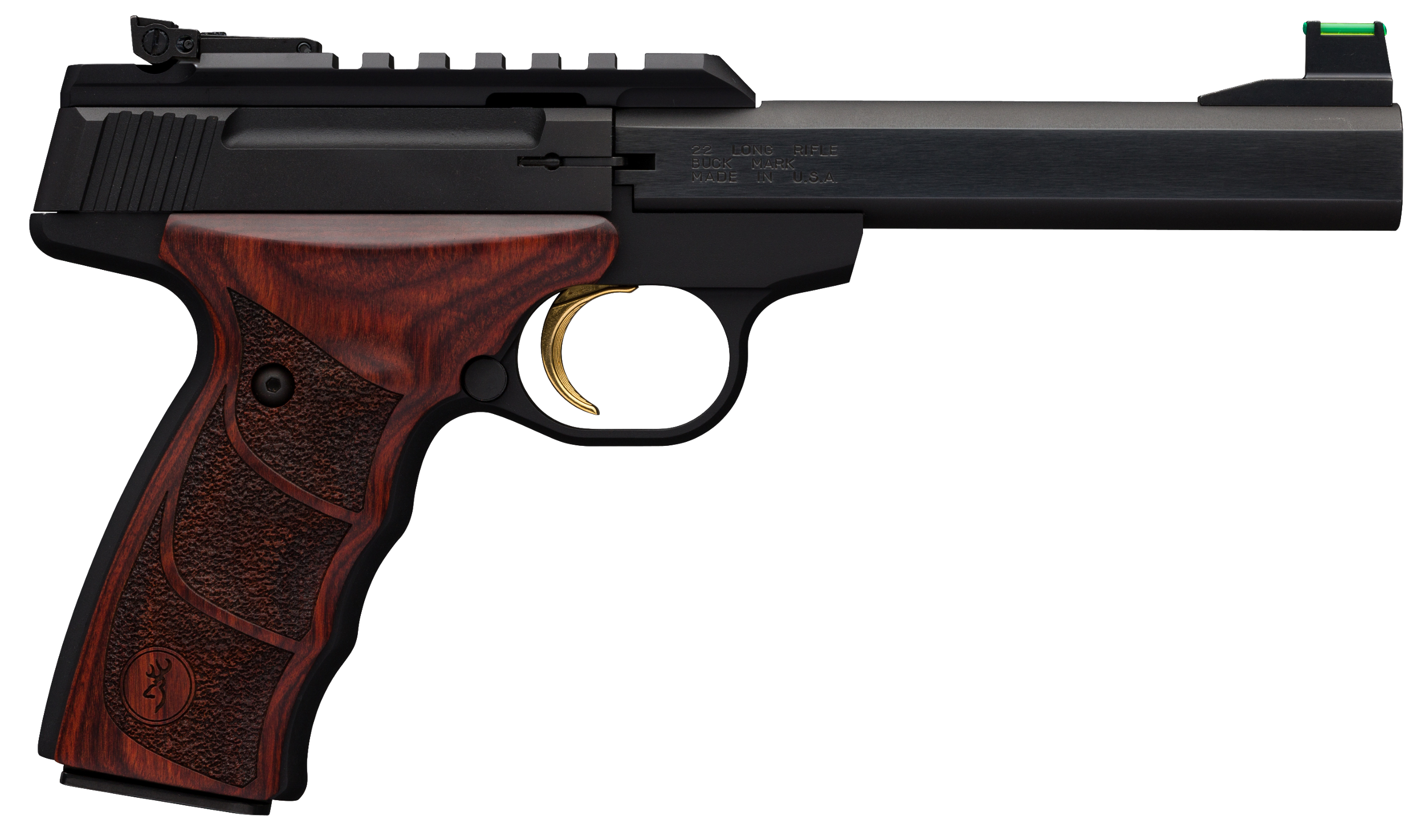 Browning 051533490 Buck Mark Plus 22 LR 10+1 5.50" Slab Side Barrel Matte Black Serrated Steel/Optic Ready Slide & Aluminum Frame Rosewood Finger Grooved Ultragrip DX Grip