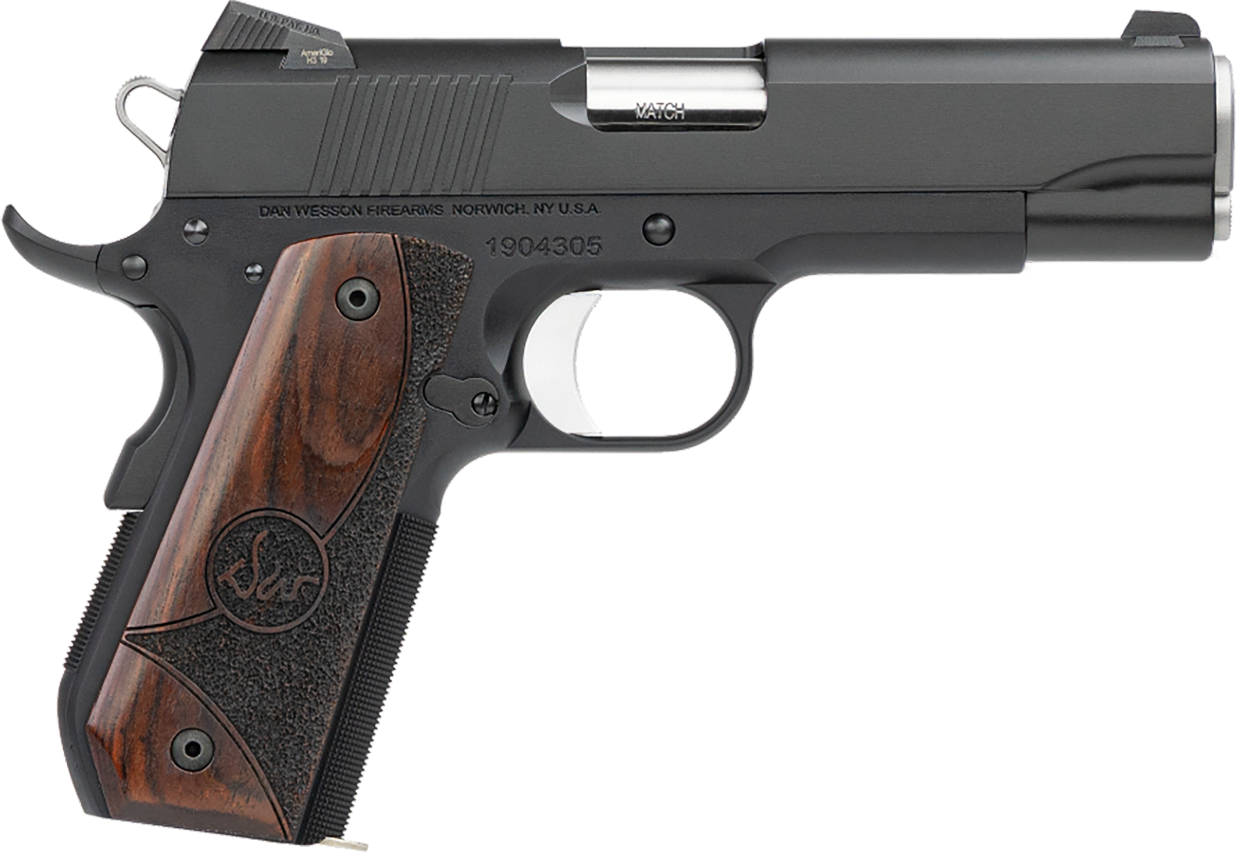 Dan Wesson 01838 Guardian 38 Super 9+1 4.25" Stainless Steel Barrel, Black Duty Serrated Stainless Steel Slide, Black Aluminum Frame w/Beavertail, Wood Grip, Ambidextrous