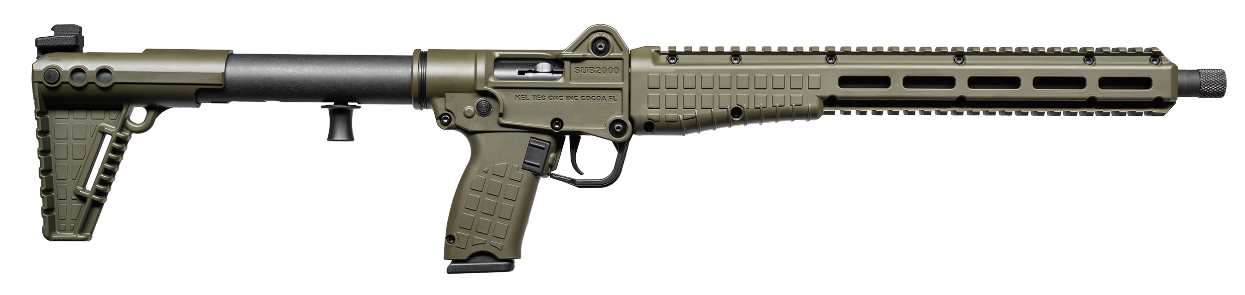 Kel-Tec SUB2K10GLKGRN SUB2000 Gen3 10mm Auto 15+1 16.15" Black Threaded Barrel, OD Green Picatinny Rail Receiver, M-LOK Handguard, Rotating Forend, 3 Position Adj OD Green Polymer Stock, Glock 20 Grip
