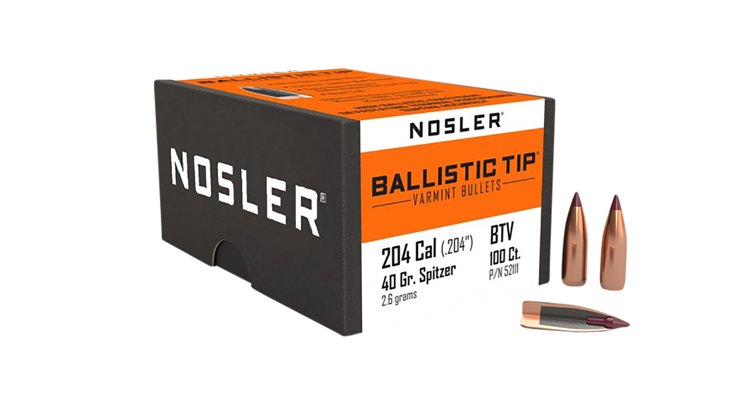 Nosler 52111 Ballistic Tip  204Ruger 40gr Spitzer 100/Box