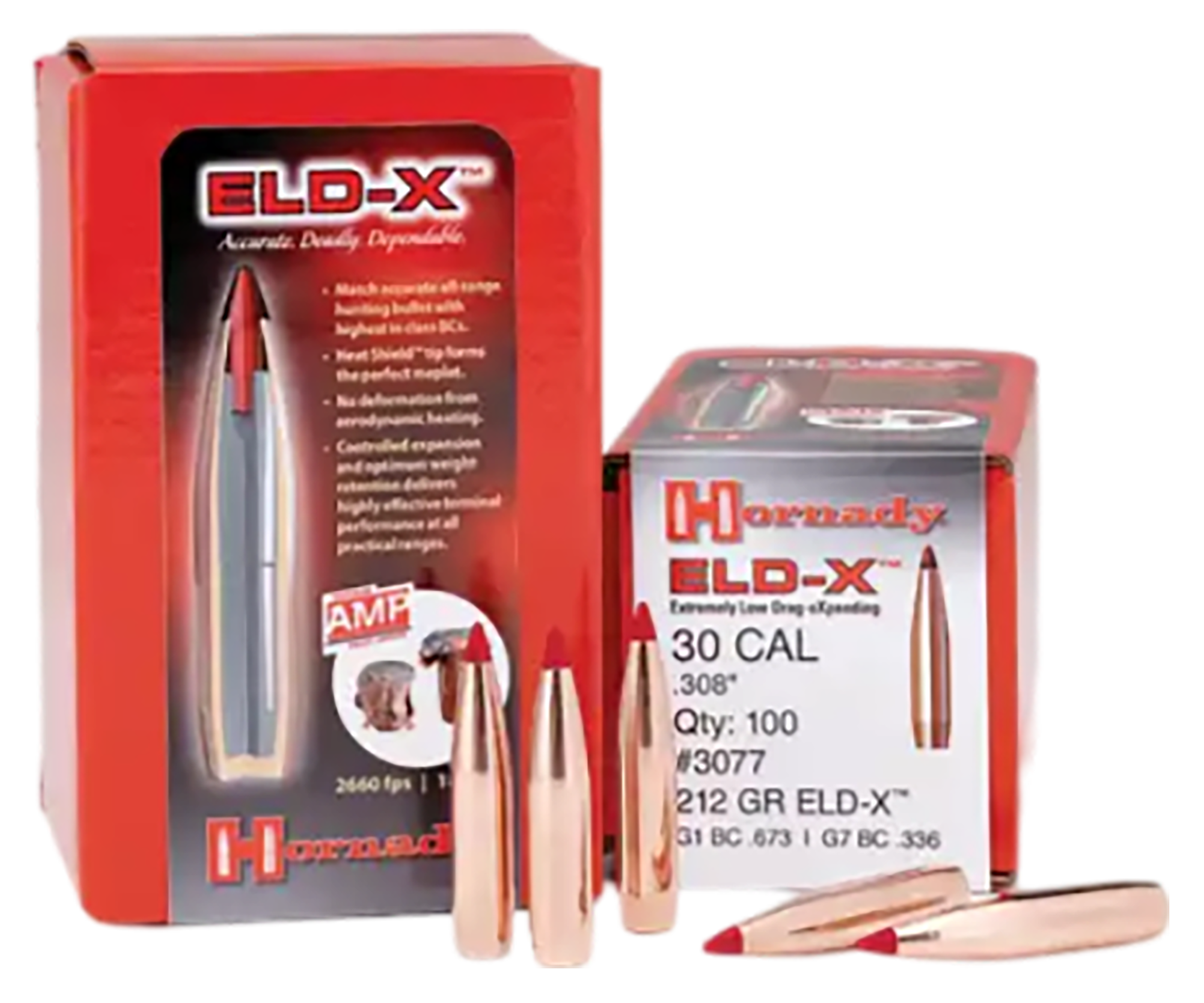 Hornady 3077 ELD-X  30 Cal .308 212 gr Extremely Low Drag eXpanding 100 Per Box/ 15 Case