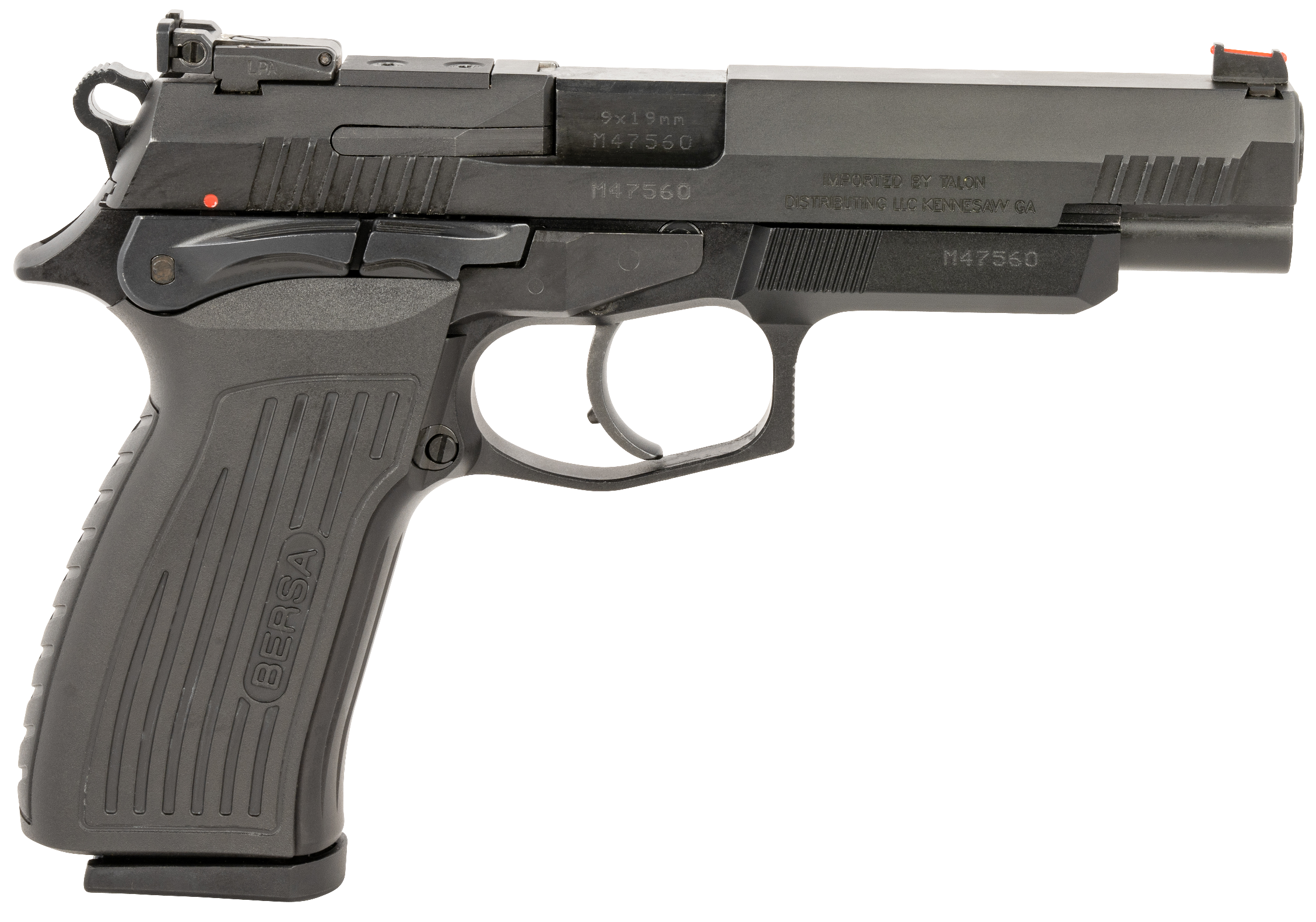 Bersa TPR9XT TPR XT Full Size Frame 9mm Luger 17+1, 4.96" Black Steel Barrel, Matte Black Serrated Steel Slide & Aluminum Frame, Ambidextrous