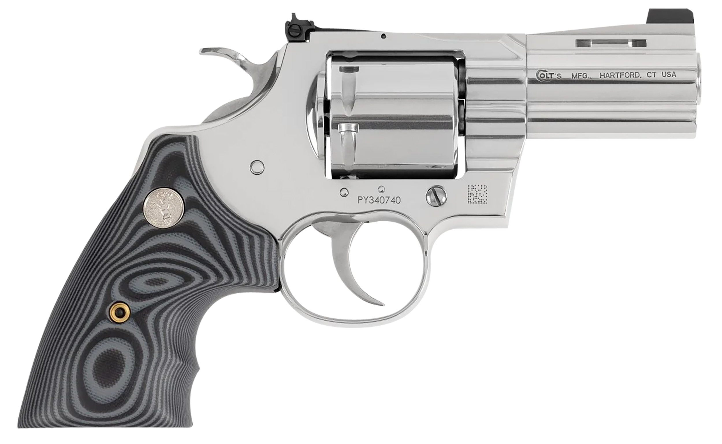Colt Mfg PYTHONSP3NS Python Combat Elite 357 Mag/38 Special 6 Shot 3" Stainless Steel Recessed Target Crown Vent Rib Barrel, Cylinder & Frame, Black G10 Grip w/Colt Medallion, Exposed Hammer